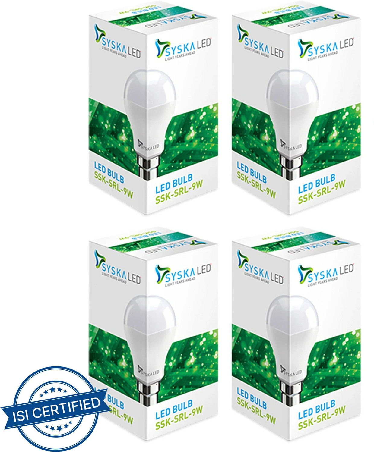 Syska SSK-SRL-9W-PO4 9 W Standard B22 LED Bulb  (White, Pack of 4)
