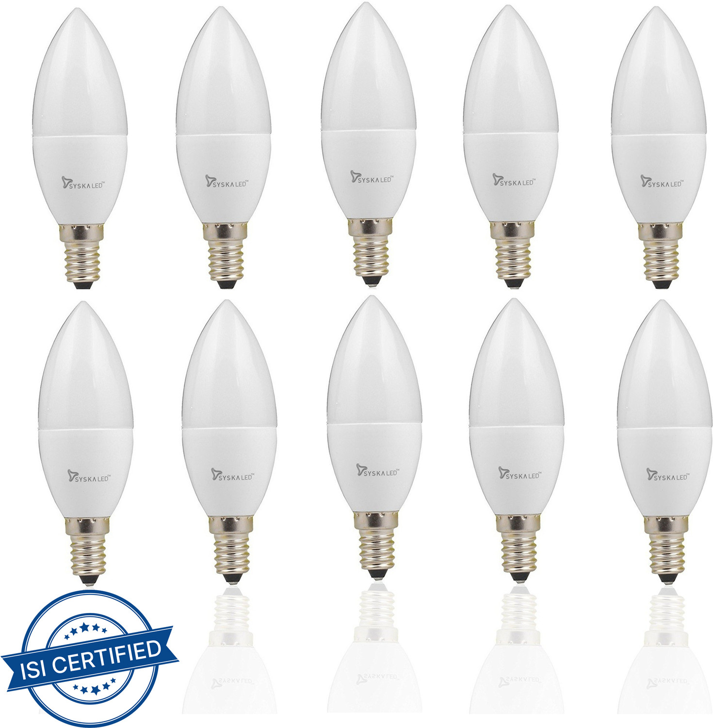Image of Syska 5 W Basic Candle E14 LED Bulb (Yellow, Pack of 10)
