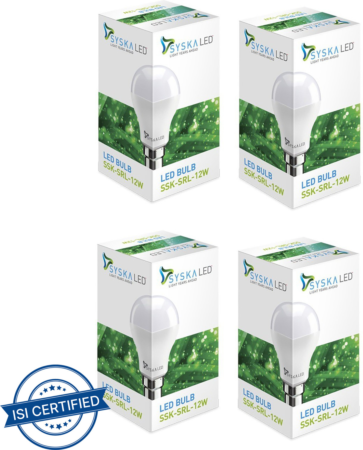 Syska 12 W Standard B22 LED Bulb  (White, Pack of 4)