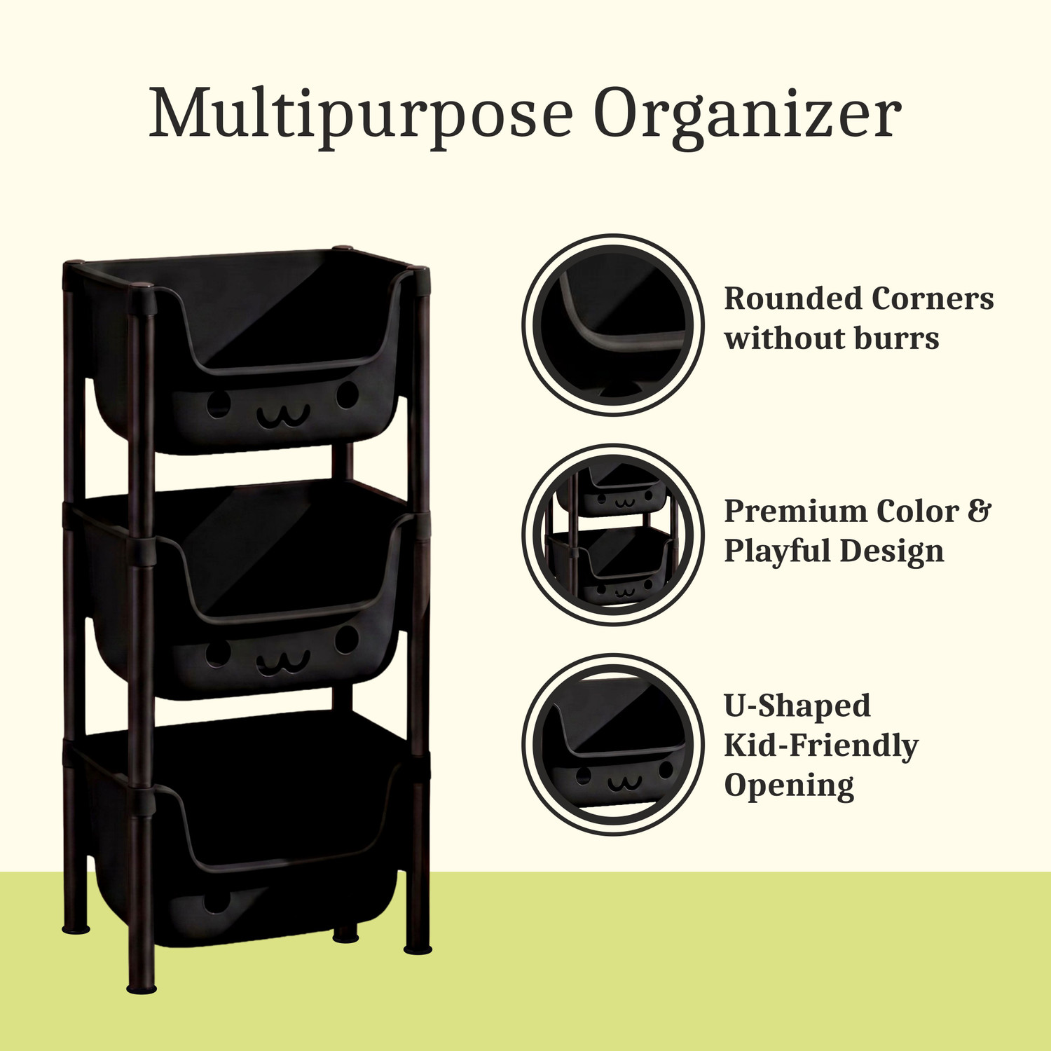 Image of ZENVEXYO Plastic Shoe Stand (black, 3 Shelves, DIY(Do-It-Yourself))