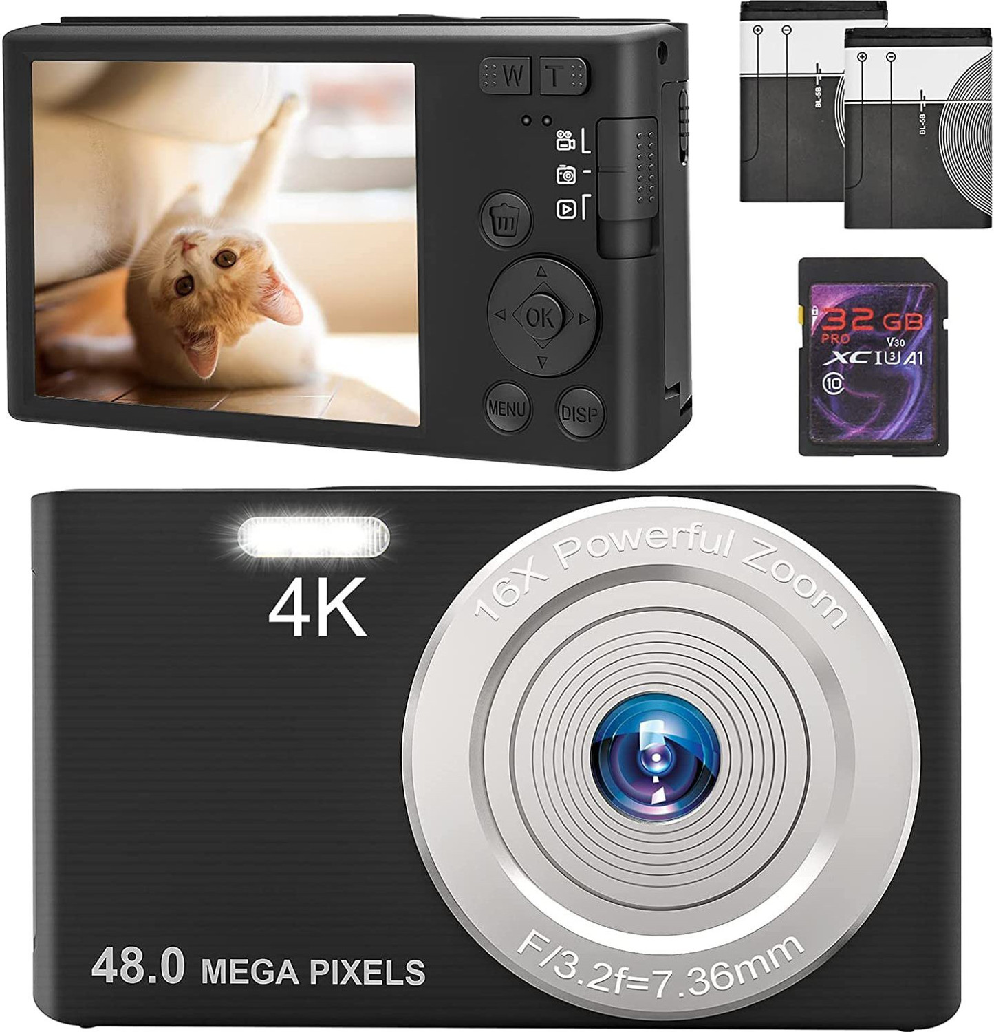 Image of LEQTRONIQ 4K Digital Camera 48 MP Camera with 16x Digital Zoom & Autofocus & 32GB SD Card Camcorder