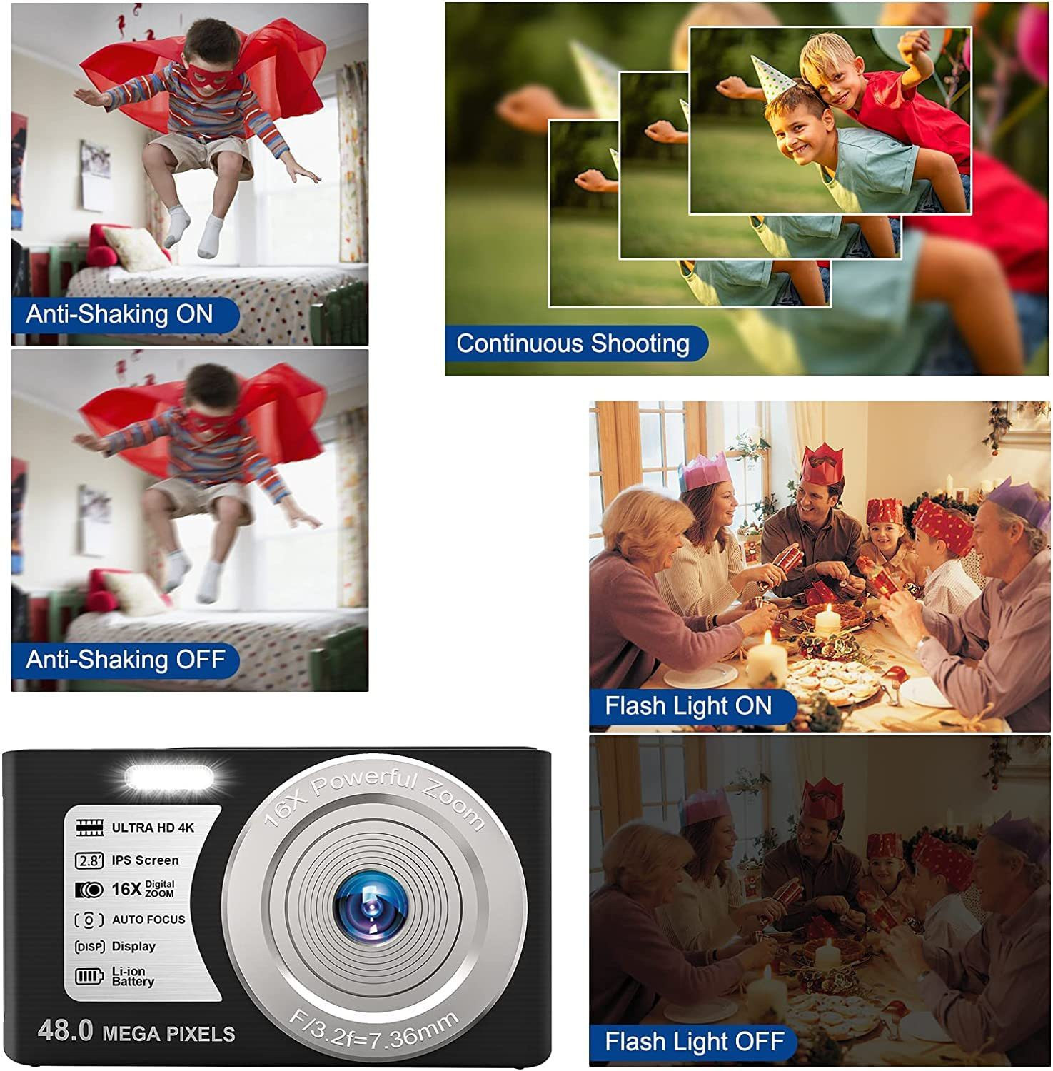 Image of LEQTRONIQ 4K Digital Camera 48 MP Camera with 16x Digital Zoom & Autofocus & 32GB SD Card Camcorder