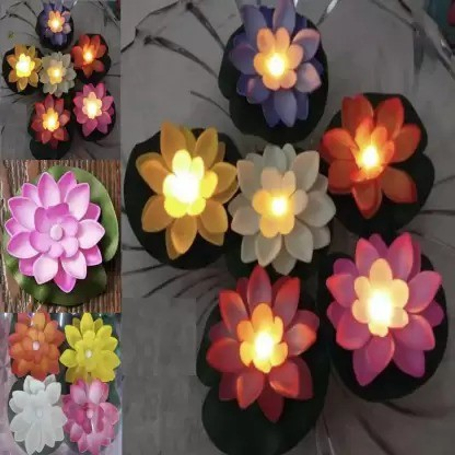 Image of Zeus Volt VII-219-AZ-Floating Lotus Flower LED Tea Candles Candle (Multicolor, Pack of 3)