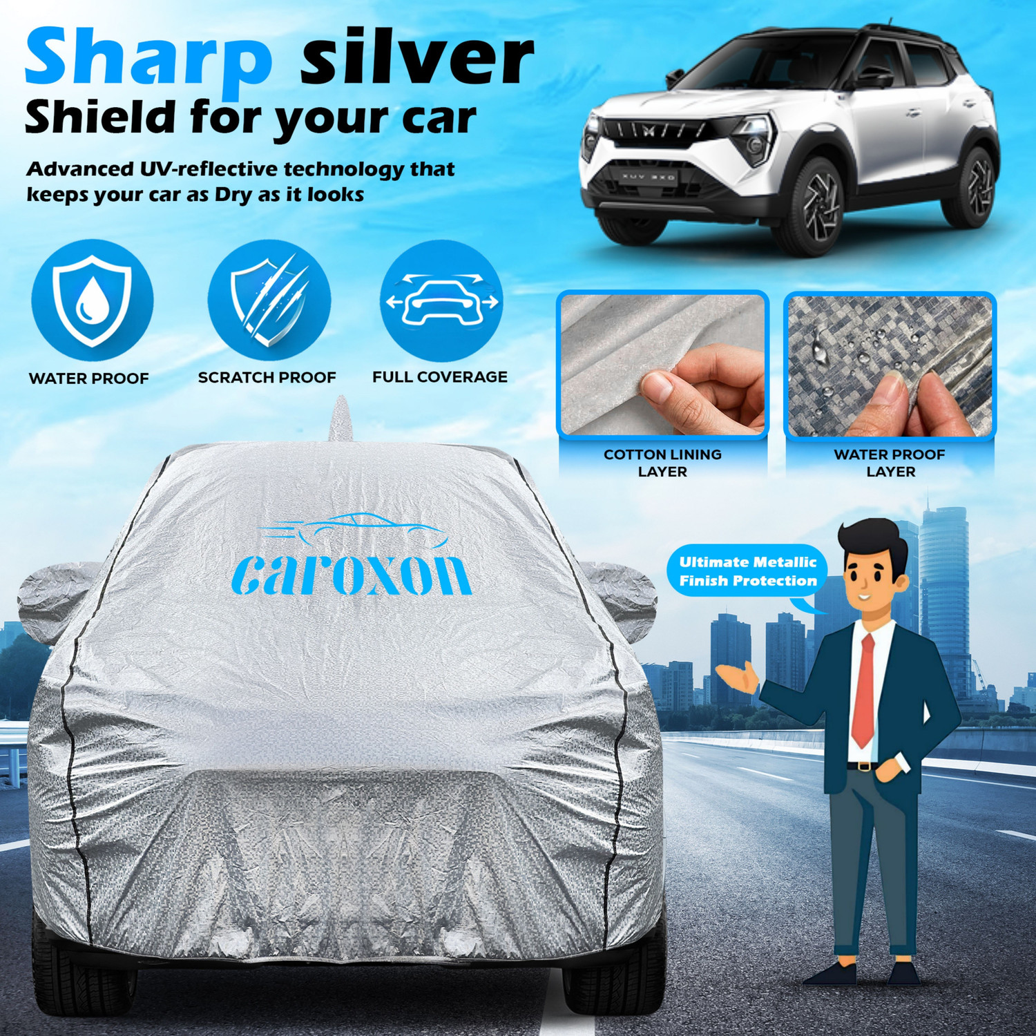 Image of TAXZONE Mahindra XUV 3XO Body Cover (Silver, For 2024, 2024 Models)