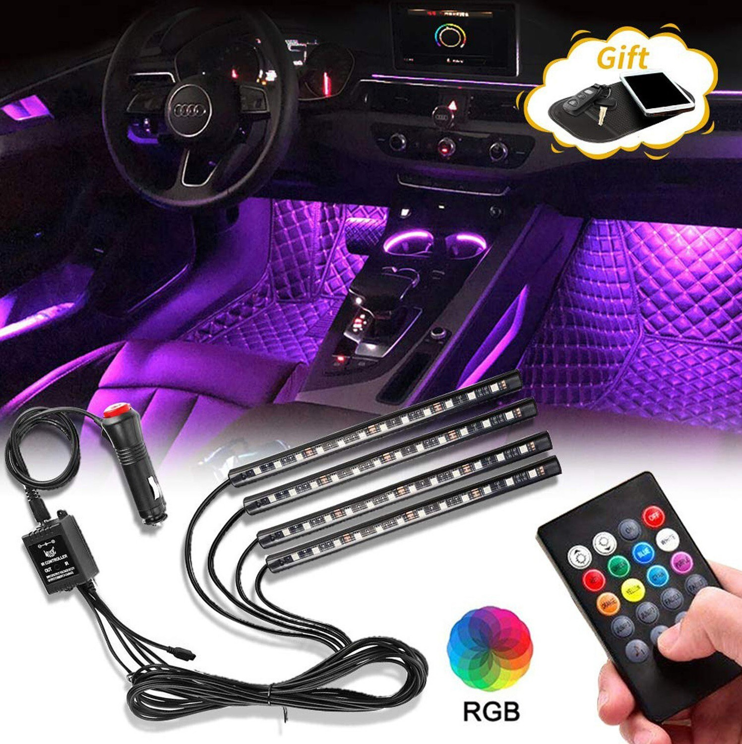 OLMEO Atmosphere Lights Car LED Strip Light 4pcs Car Fancy Lights