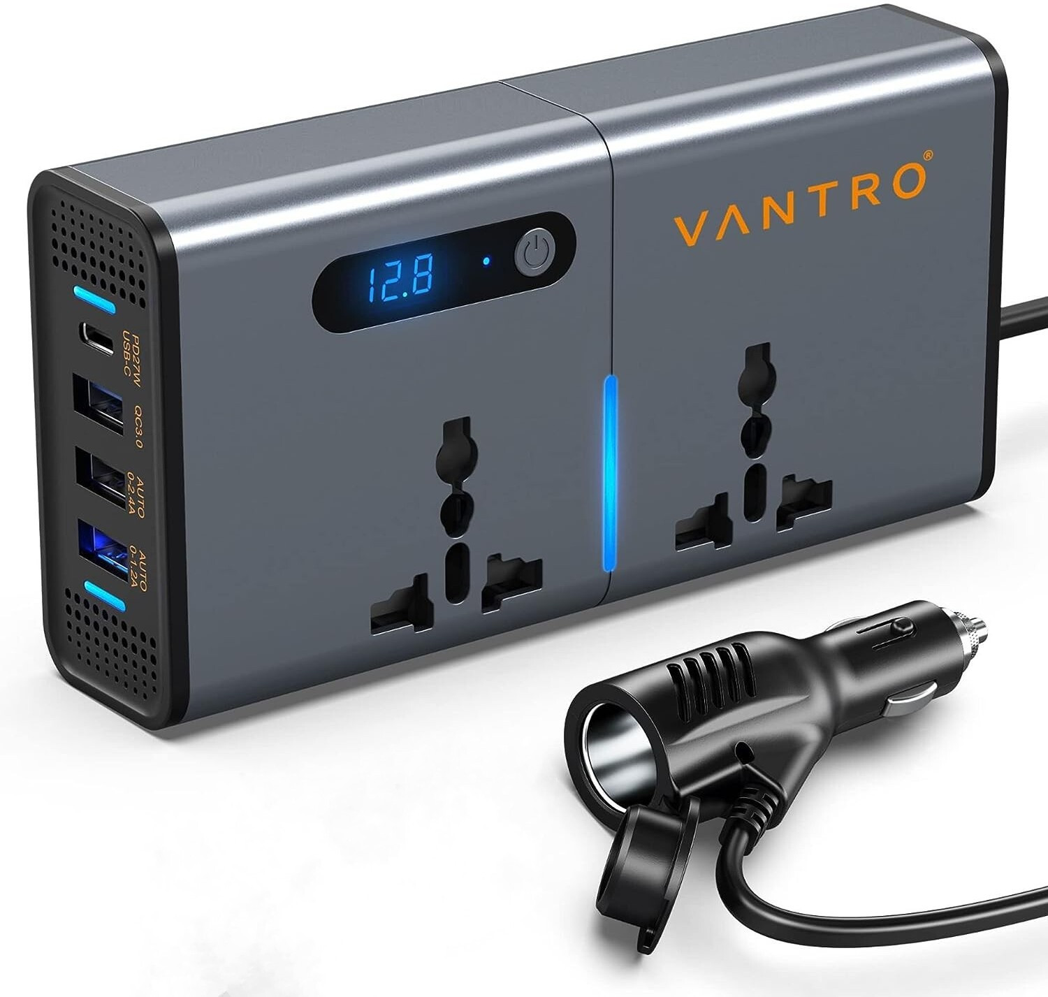 Vantro Car Inverter with 1.2A&2.4A USB, 1 QC3.0 USB and 1 Type C Ports Car Inverter