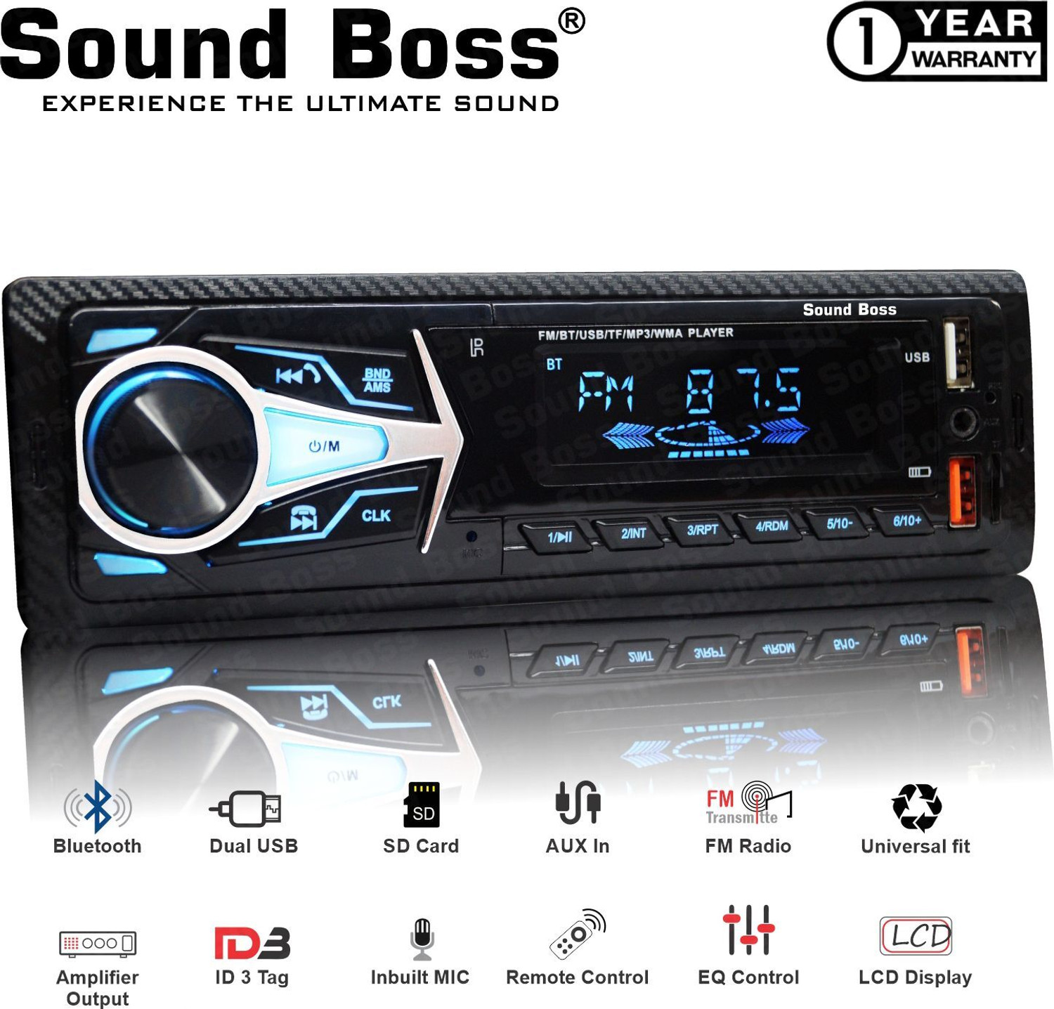 Sound Boss HI-FI SB-121 Charge Pro+ Dual-USB/FM/SD/AUX/Bluetooth Car S