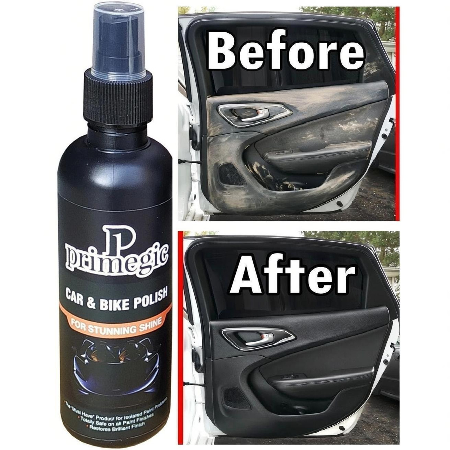 Image of PRIMEGIC Liquid Car Polish for Chrome Accent, Bumper, Dashboard, Exterior, Headlight, Leather, Metal Parts, Windscreen (300 ml)