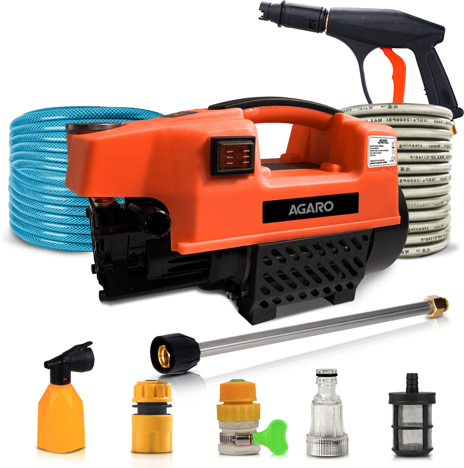AGARO Supreme 1800W High Pressure Washer – 120 Bar, 8m Hose