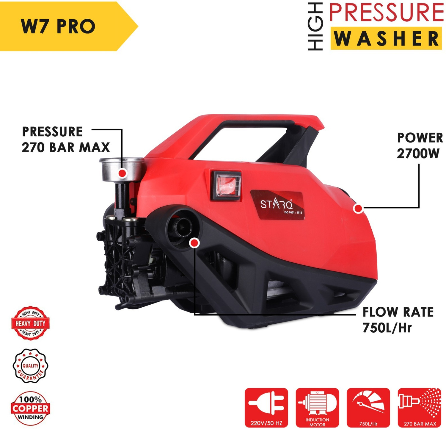 Image of STARQ W7 2700W | 270 Bar | Heavy Duty | Red (Standard) Pressure Washer