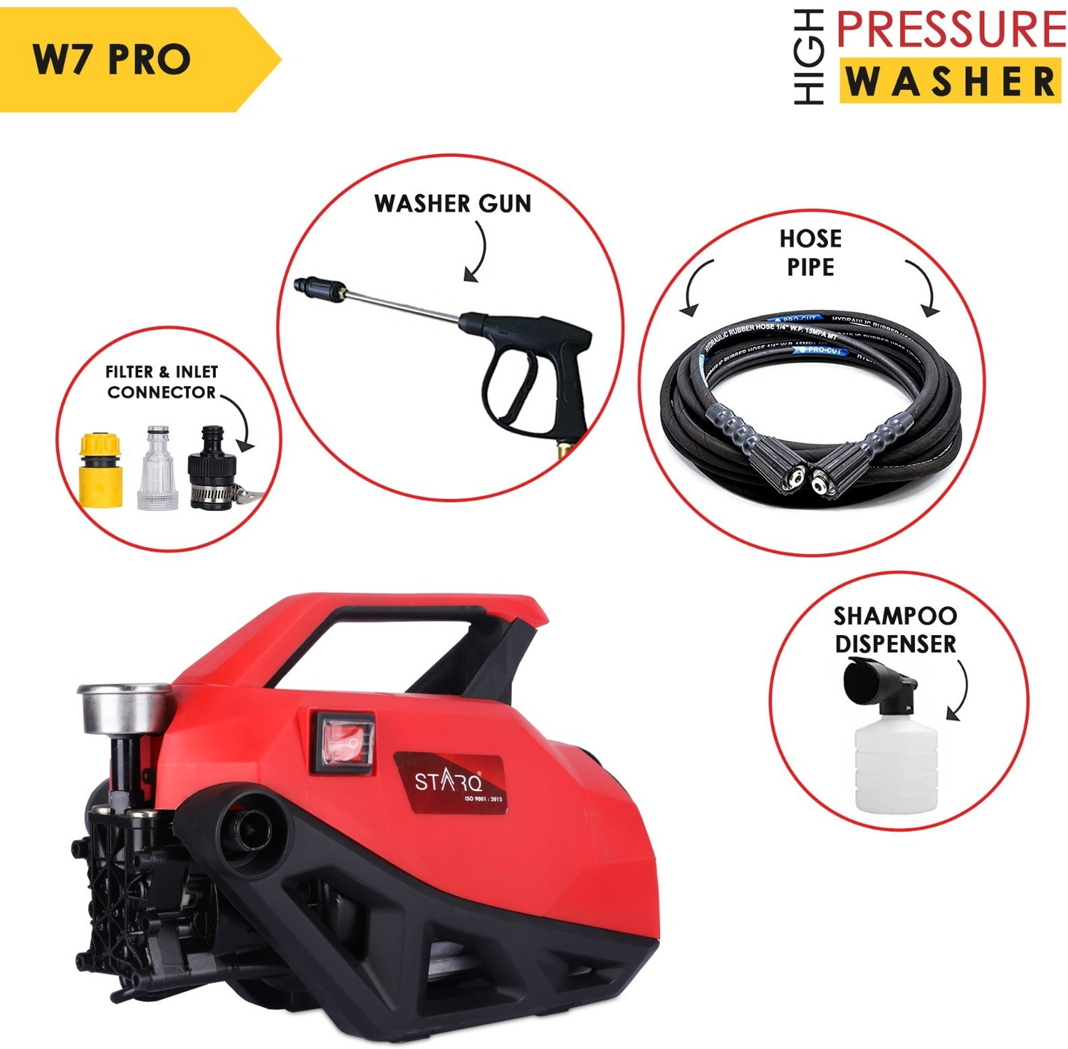 Image of STARQ W7 2700W | 270 Bar | Heavy Duty | Red (Standard) Pressure Washer