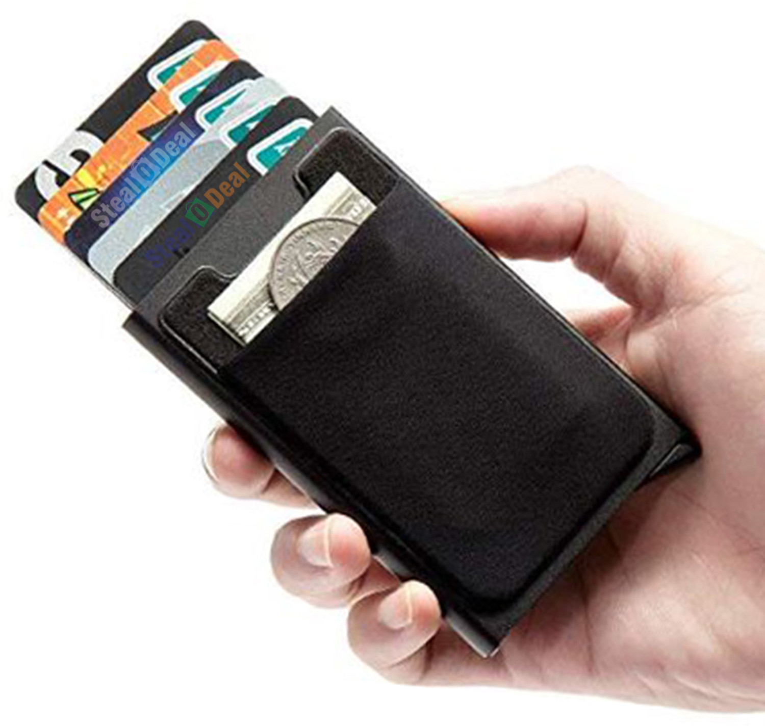 StealODeal Black Case With Elasticity Back Pocket ID Credit Cards Case
