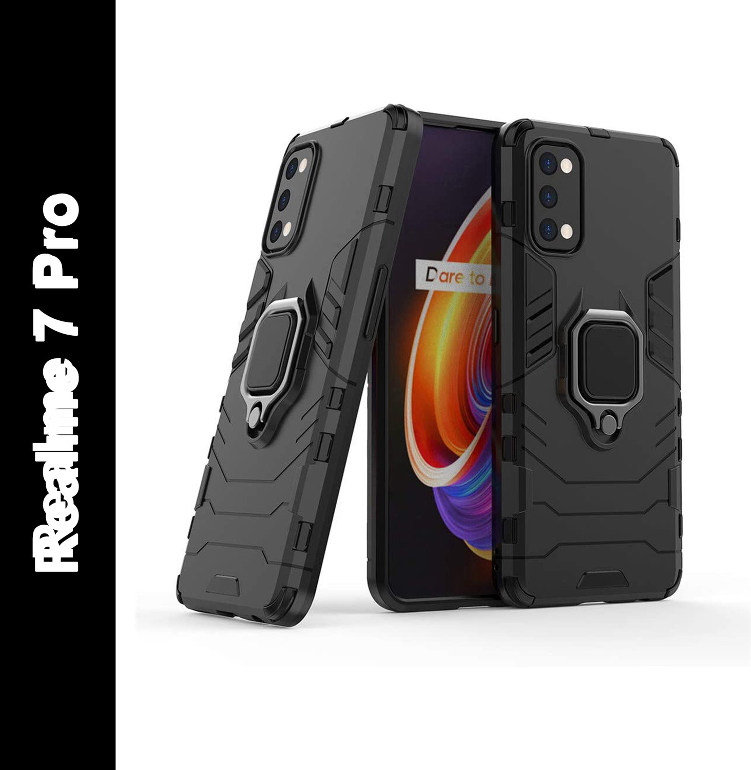 Image of BOZTI Back Cover for Realme 7 Pro (Black, Rugged Armor, Pack of: 1)