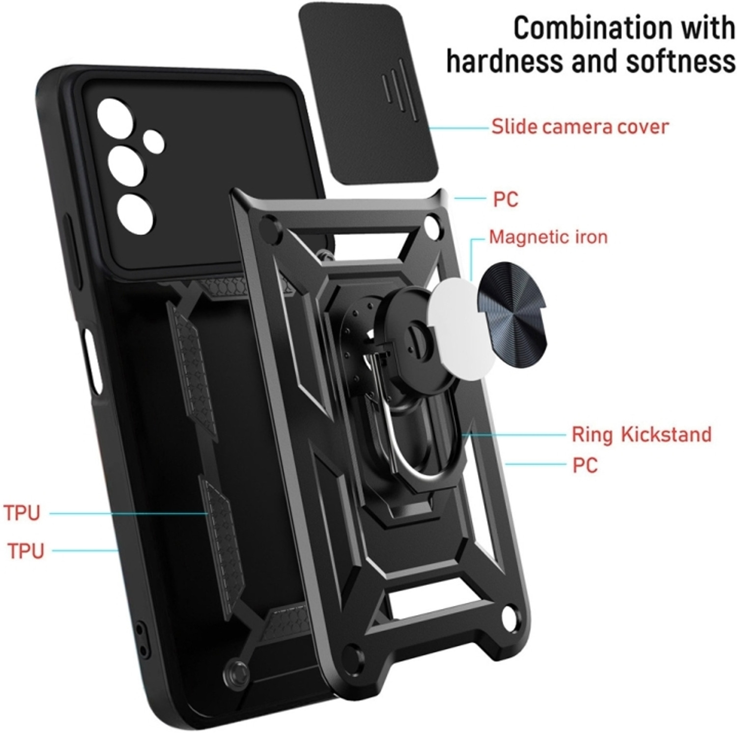 Image of RUNICHA Back Cover for SAMSUNG Galaxy A55 5G (Blue, Shock Proof, Metal, Rubber, Pack of: 1)