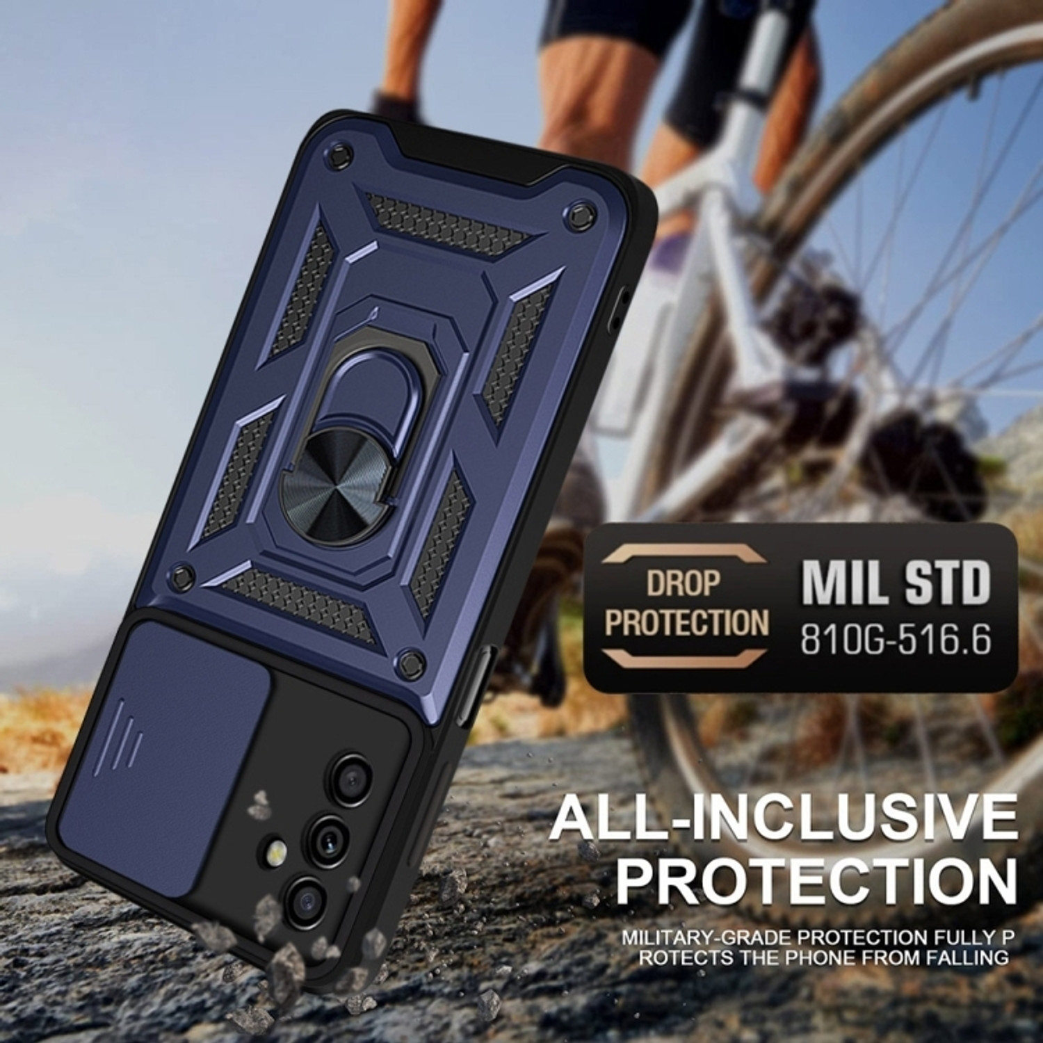 Image of RUNICHA Back Cover for SAMSUNG Galaxy A55 5G (Blue, Shock Proof, Metal, Rubber, Pack of: 1)