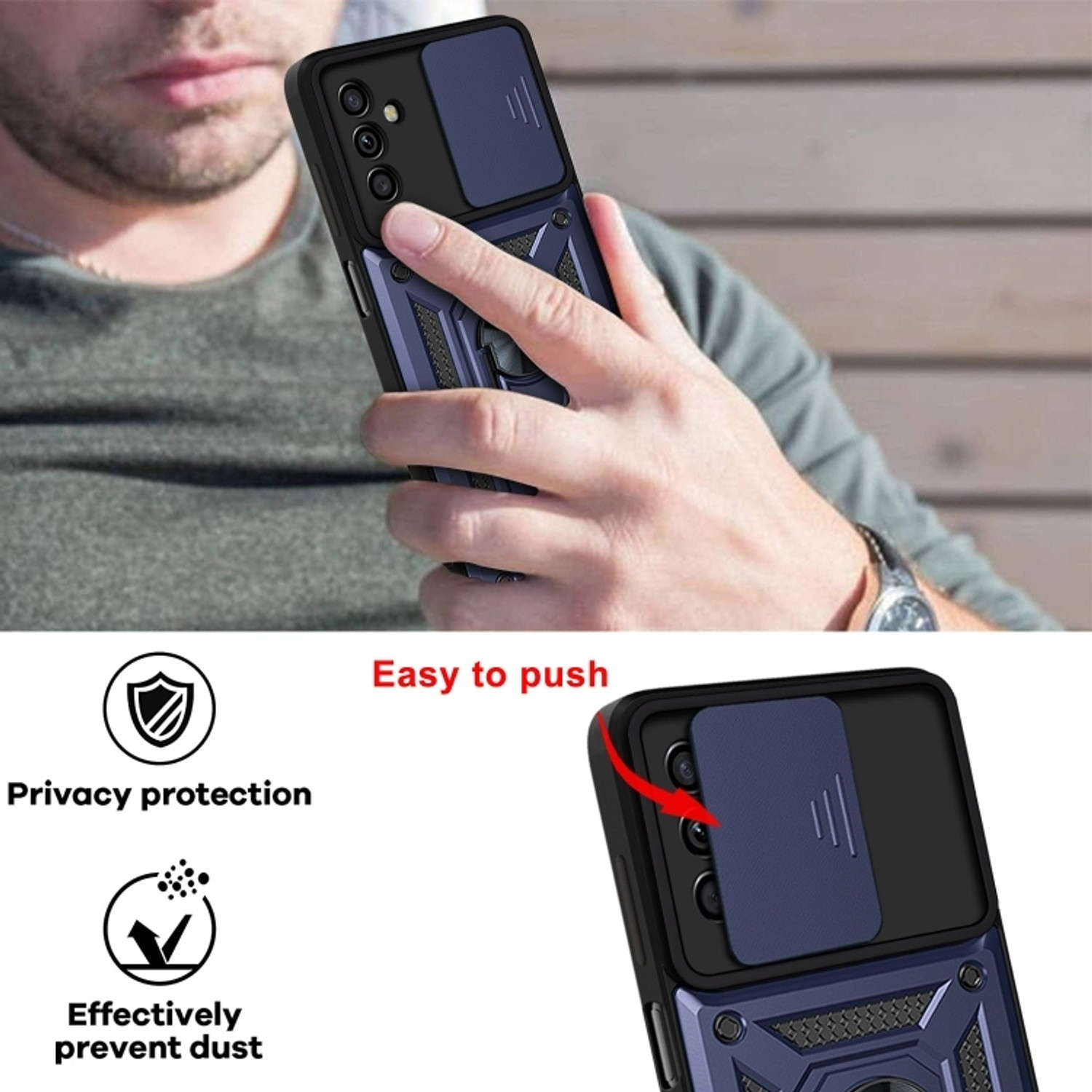 Image of RUNICHA Back Cover for SAMSUNG Galaxy A55 5G (Blue, Shock Proof, Metal, Rubber, Pack of: 1)