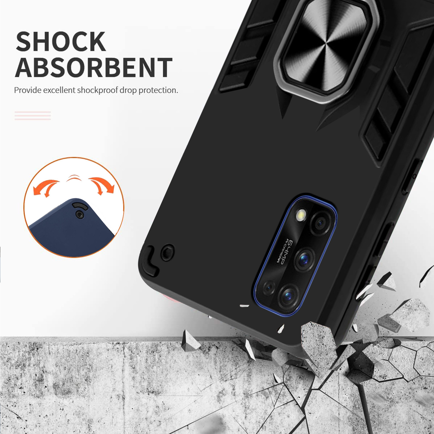 Image of BOZTI Back Cover for Realme 7 Pro (Black, Rugged Armor, Pack of: 1)