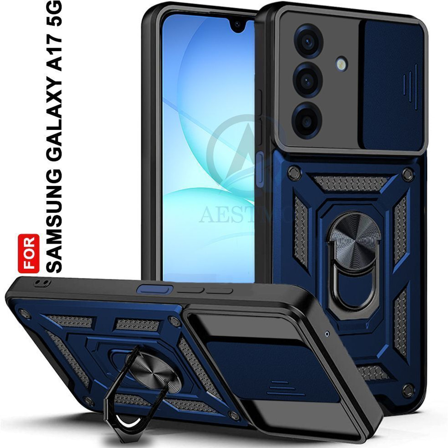 Image of RUNICHA Back Cover for SAMSUNG Galaxy A55 5G (Blue, Shock Proof, Metal, Rubber, Pack of: 1)