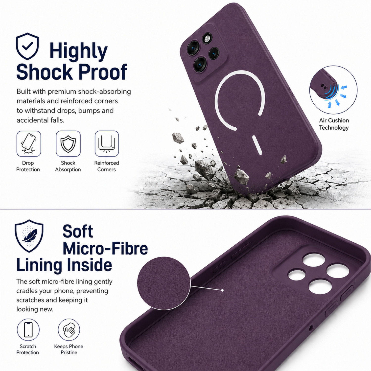Image of SBMS Back Cover for Motorola Moto Edge 50 Neo 5G (Purple, Shock Proof, Silicon, Pack of: 1)