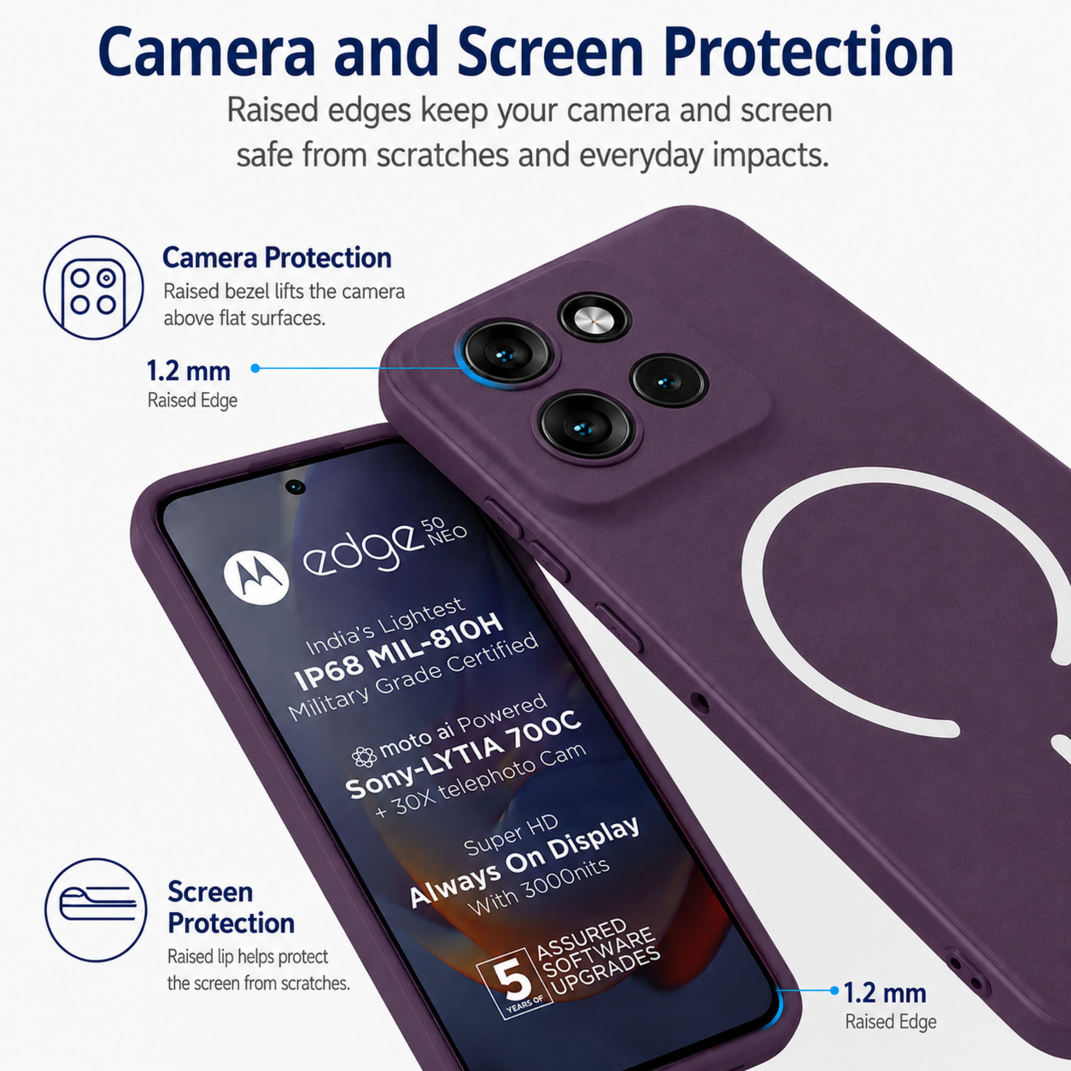 Image of SBMS Back Cover for Motorola Moto Edge 50 Neo 5G (Purple, Shock Proof, Silicon, Pack of: 1)