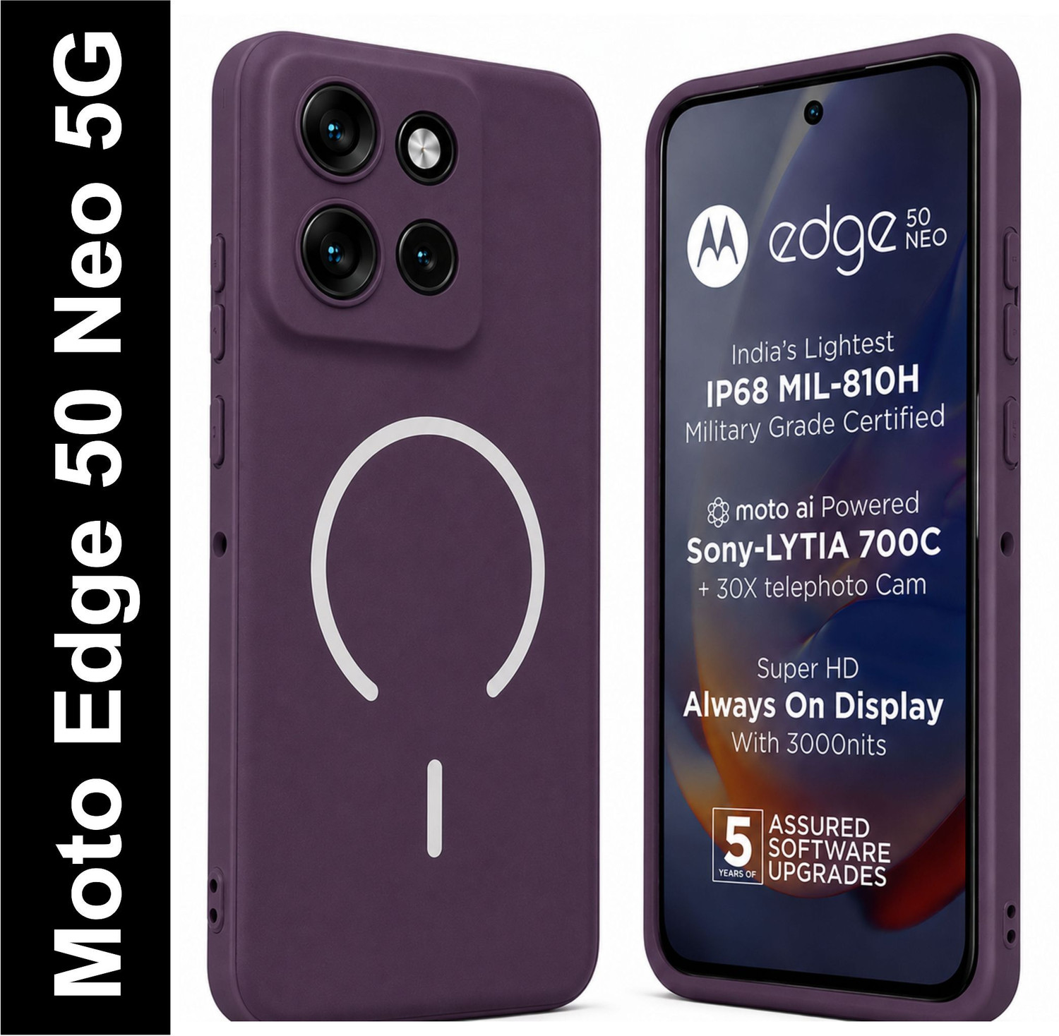 Image of SBMS Back Cover for Motorola Moto Edge 50 Neo 5G (Purple, Shock Proof, Silicon, Pack of: 1)