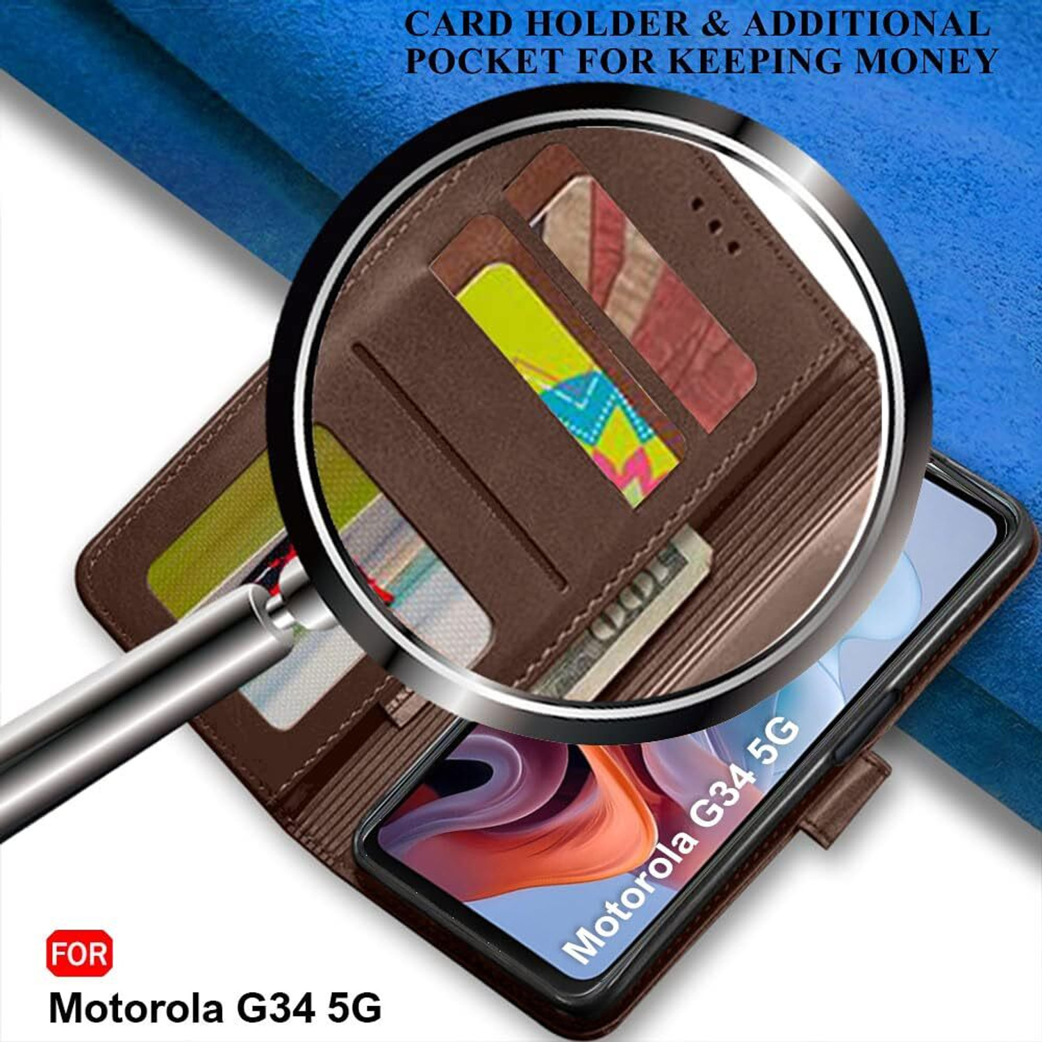 Image of SESS XUSIVE Flip Cover for Motorola Moto G34 5G -Dual-Color Leather Finish Wallet - Brown & Coffee (Multicolor, Dual Protection, Leather)