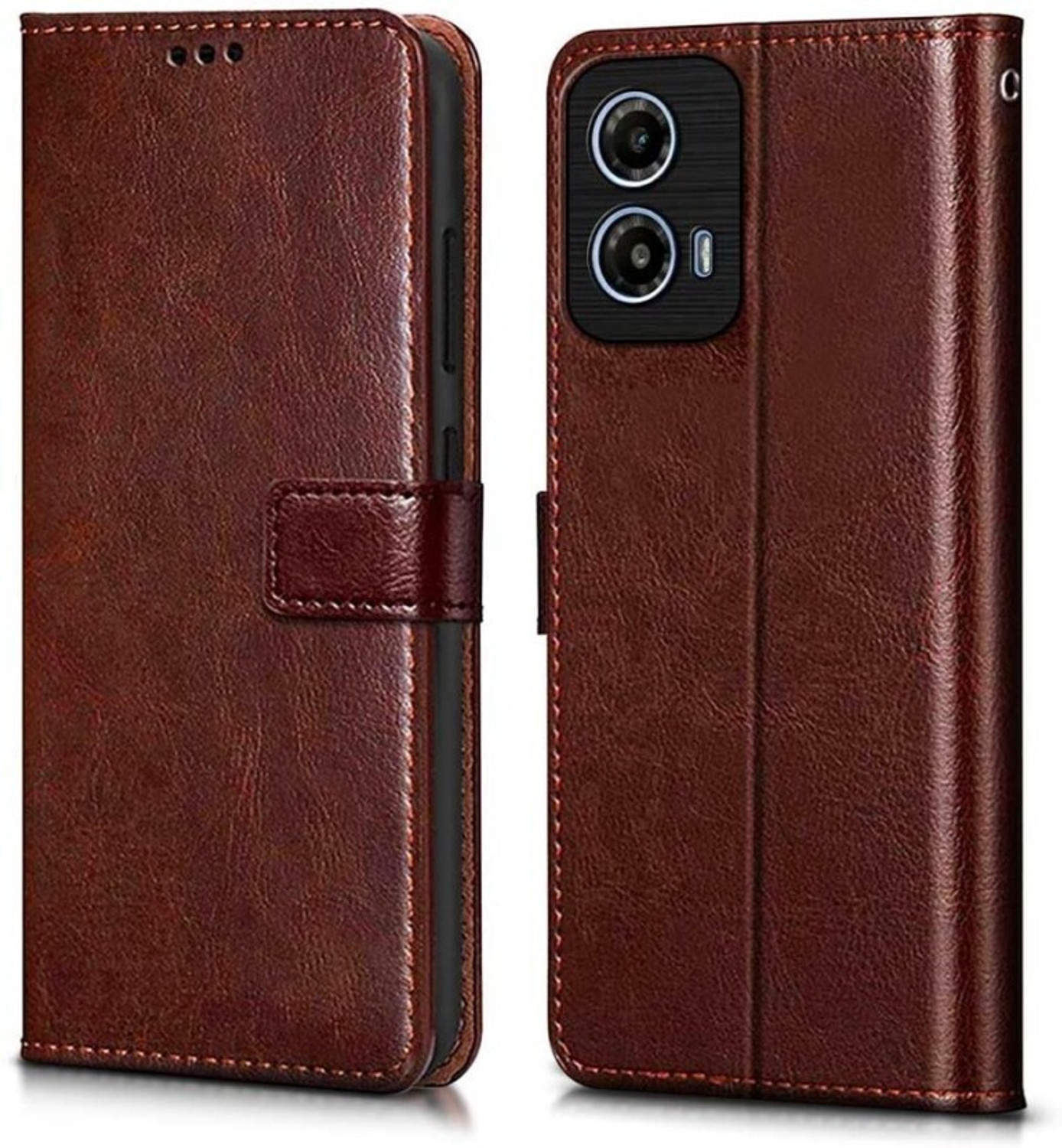 Image of SESS XUSIVE Flip Cover for Motorola Moto G34 5G -Dual-Color Leather Finish Wallet - Brown & Coffee (Multicolor, Dual Protection, Leather)