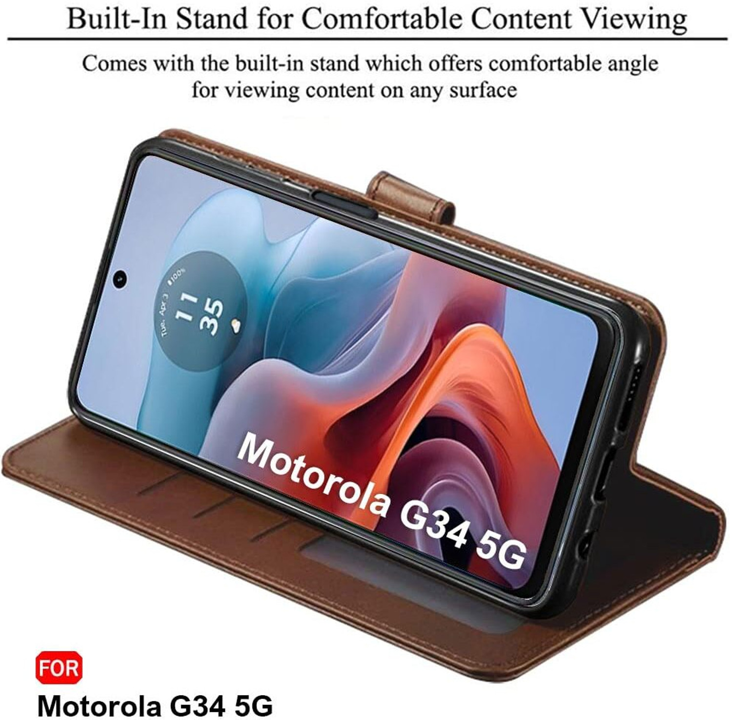 Image of SESS XUSIVE Flip Cover for Motorola Moto G34 5G -Dual-Color Leather Finish Wallet - Brown & Coffee (Multicolor, Dual Protection, Leather)