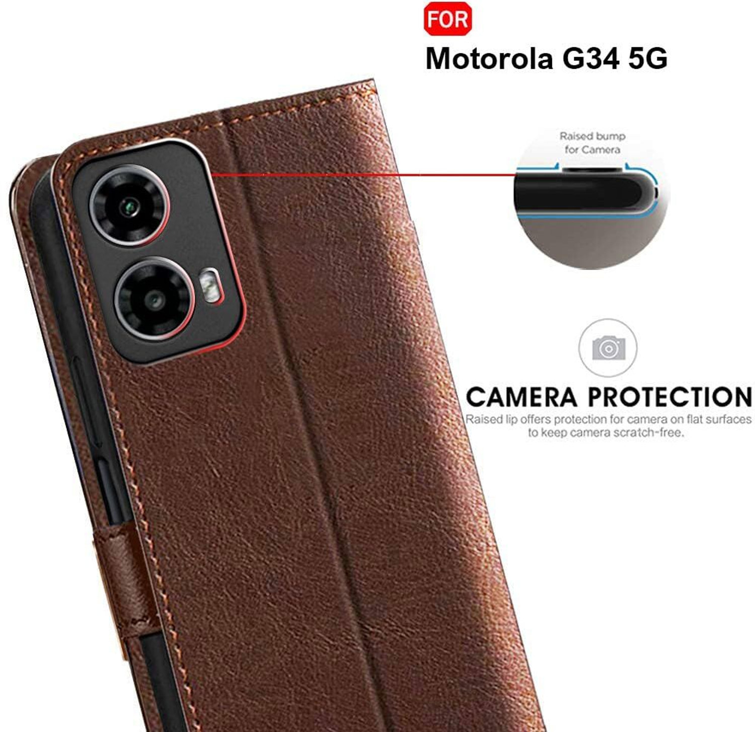 Image of SESS XUSIVE Flip Cover for Motorola Moto G34 5G -Dual-Color Leather Finish Wallet - Brown & Coffee (Multicolor, Dual Protection, Leather)
