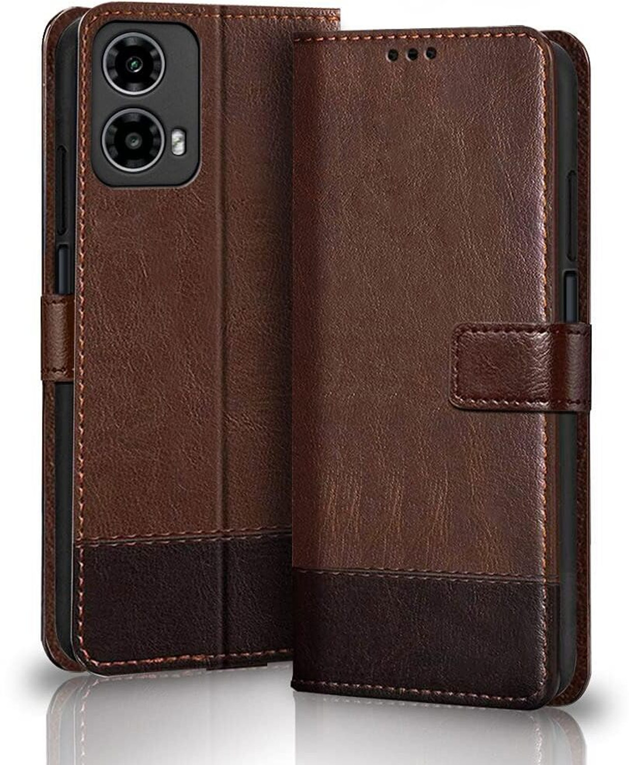 Image of SESS XUSIVE Flip Cover for Motorola Moto G34 5G -Dual-Color Leather Finish Wallet - Brown & Coffee (Multicolor, Dual Protection, Leather)