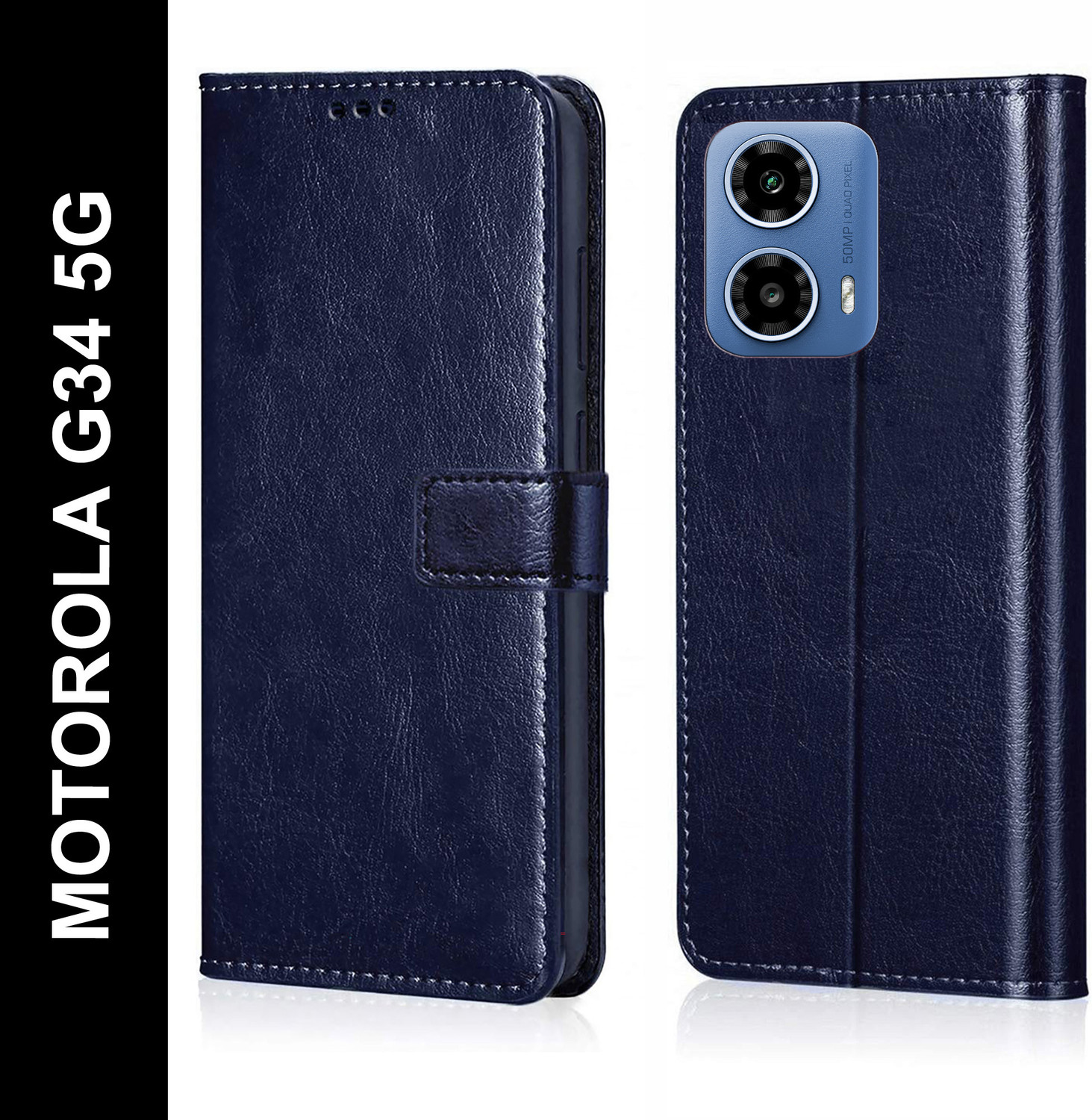 Image of SESS XUSIVE Flip Cover for Motorola Moto G34 5G -Dual-Color Leather Finish Wallet - Brown & Coffee (Multicolor, Dual Protection, Leather)