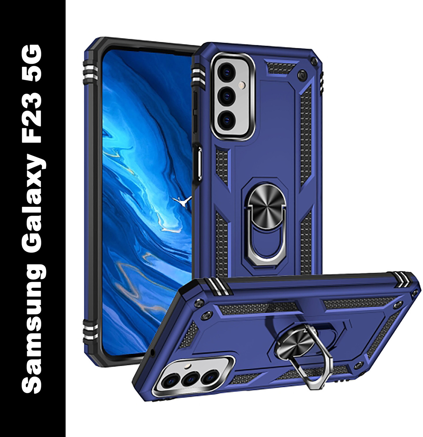 Image of RUNICHA Back Cover for SAMSUNG Galaxy A55 5G (Blue, Shock Proof, Metal, Rubber, Pack of: 1)