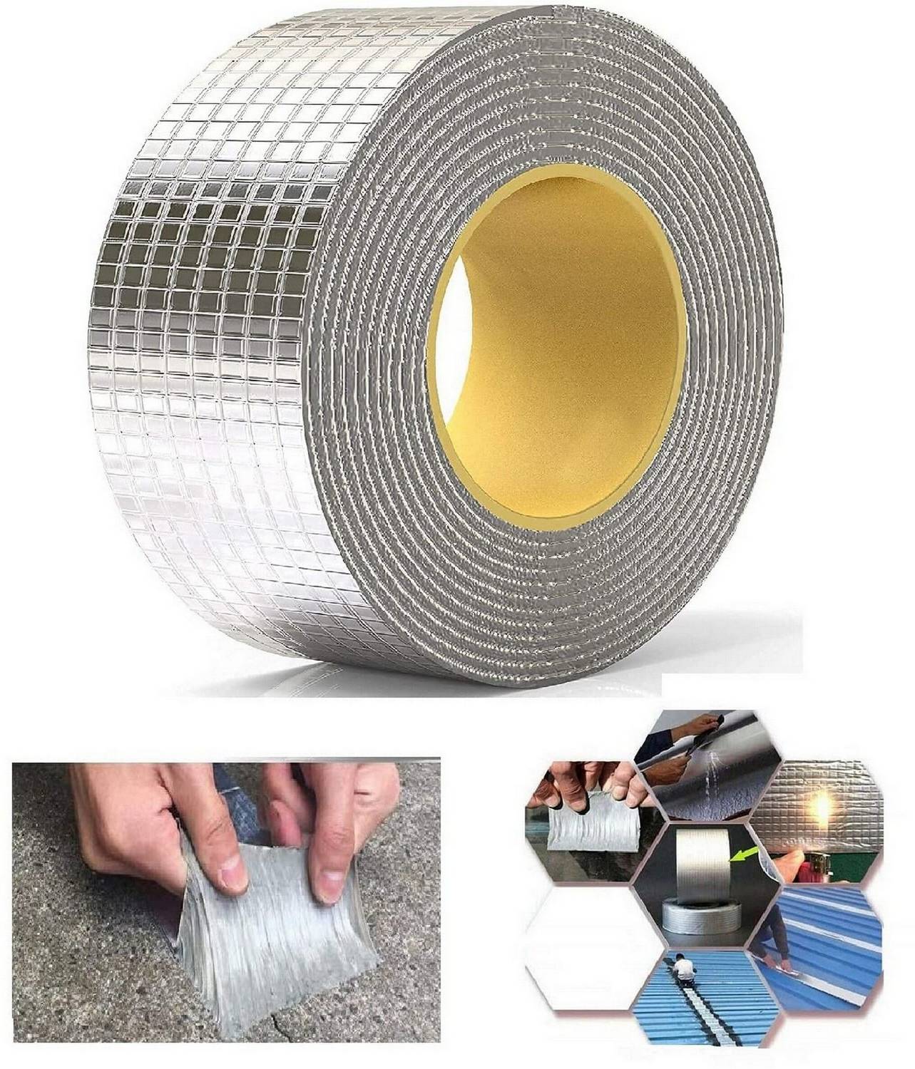 Masox Store Single Sided Aluminum Foil Multifunctional Butyl Rubber Water Proof Tape Aluminum Foil Multifunctional Butyl Rubber Tape Water Proof (Manual)