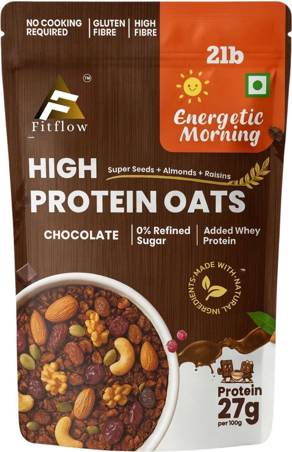 Image of DOCTOR'S CHOICE High Protein Oats 27g Jaggery No Additives & 0g Sugar Dark ChocoBerry+Strawberry Box (2 x 750 g)