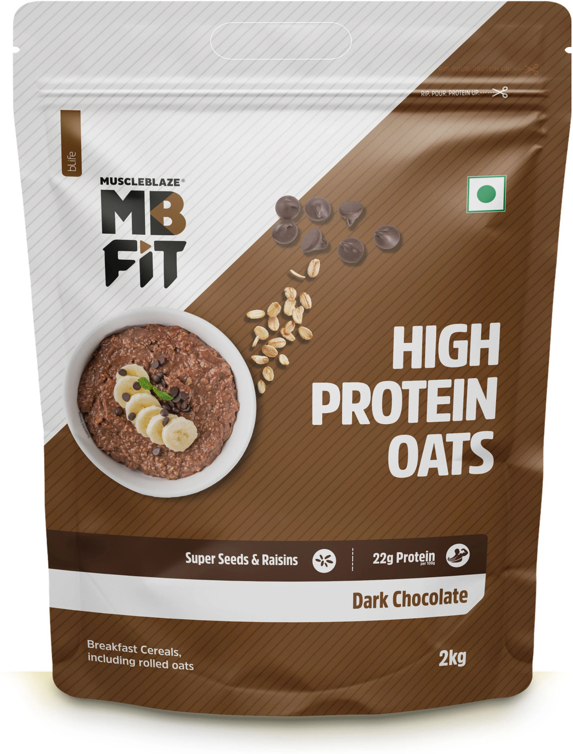 MUSCLEBLAZE Protein Oats with Probiotic – Dark Chocolate