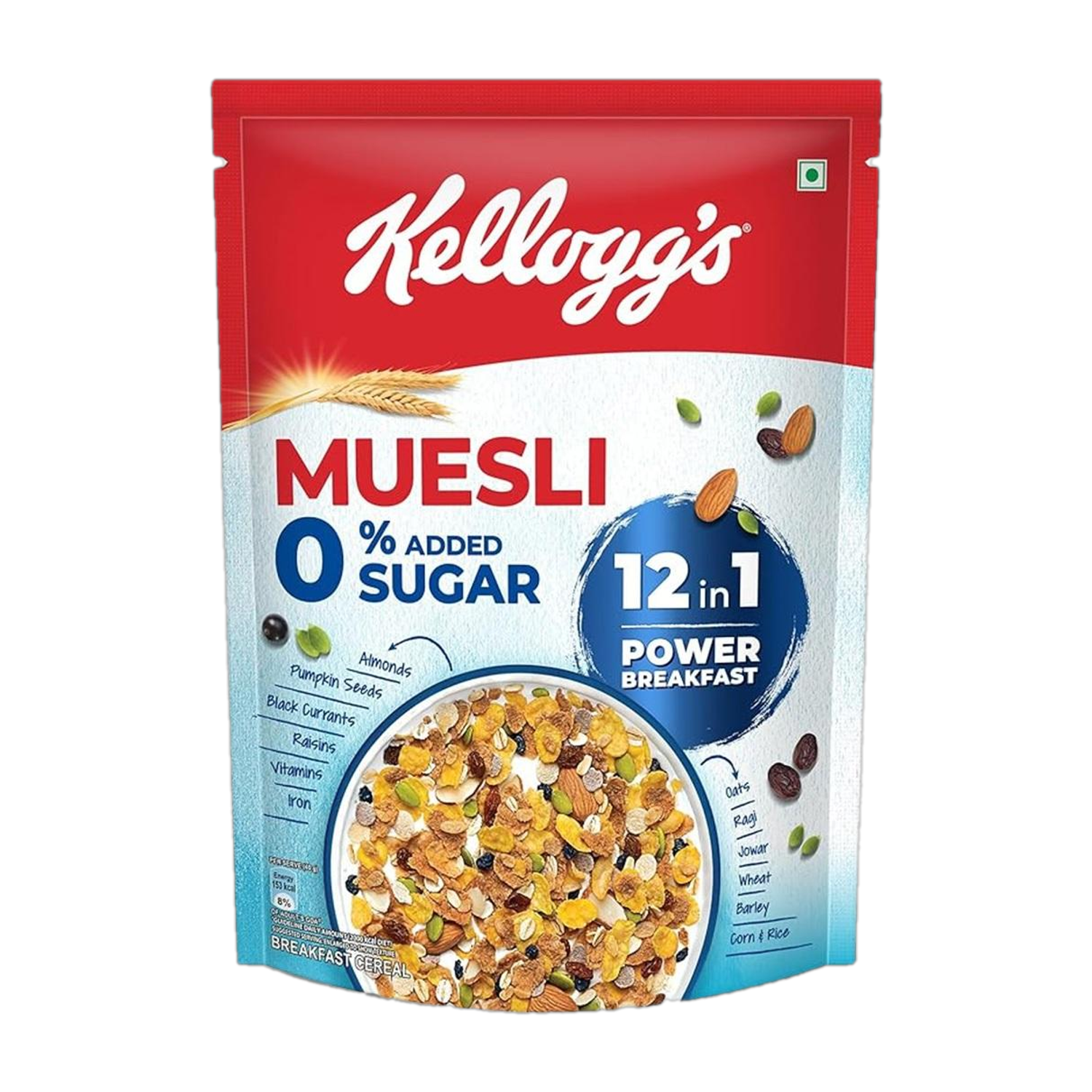 Kellogg's Muesli 0% Added Sugar Pouch  (500 g)