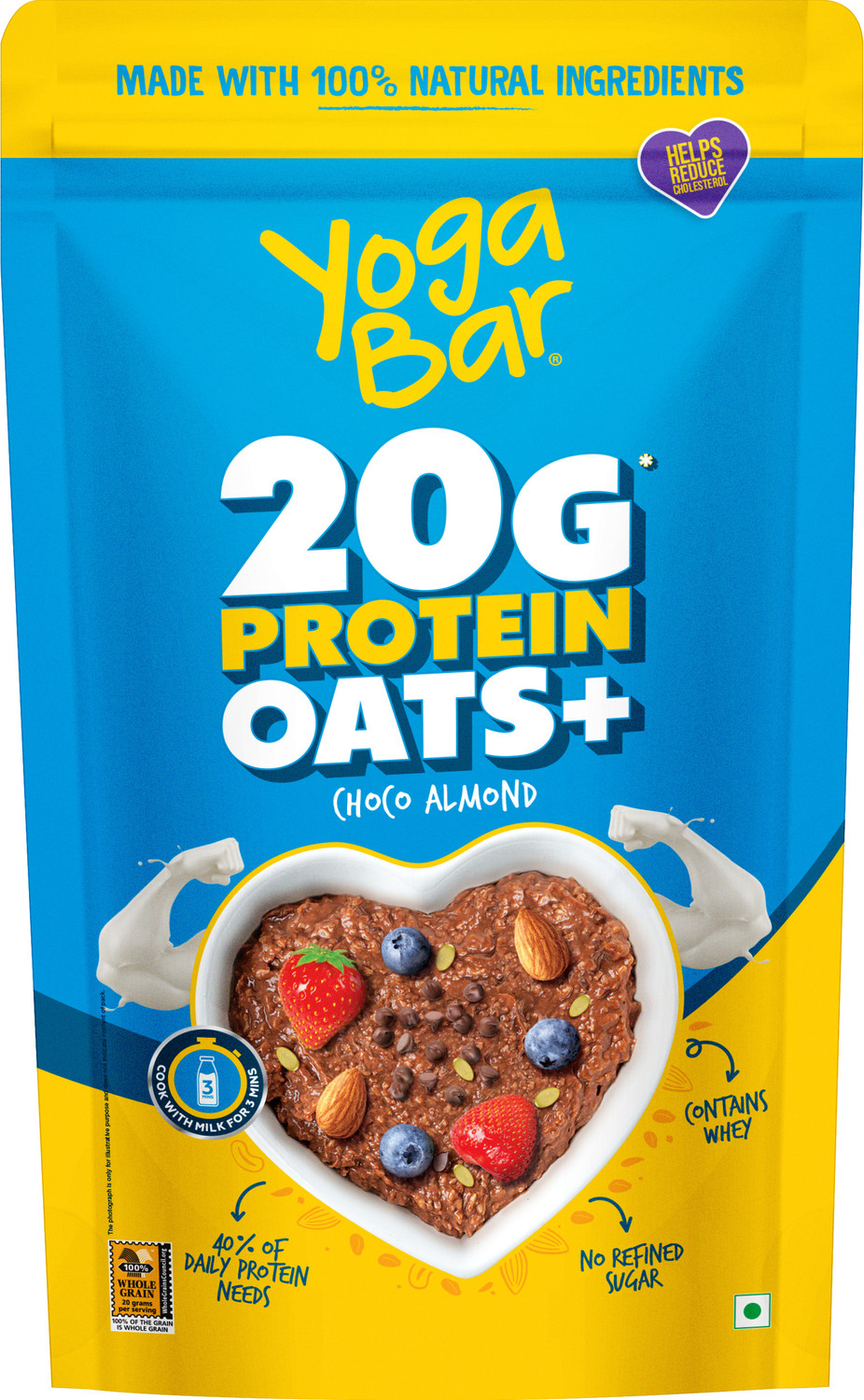 Image of Yogabar High Protein Oats | 20g Protein | Choco Almond Oatmeal |Breakfast cereal Pouch
