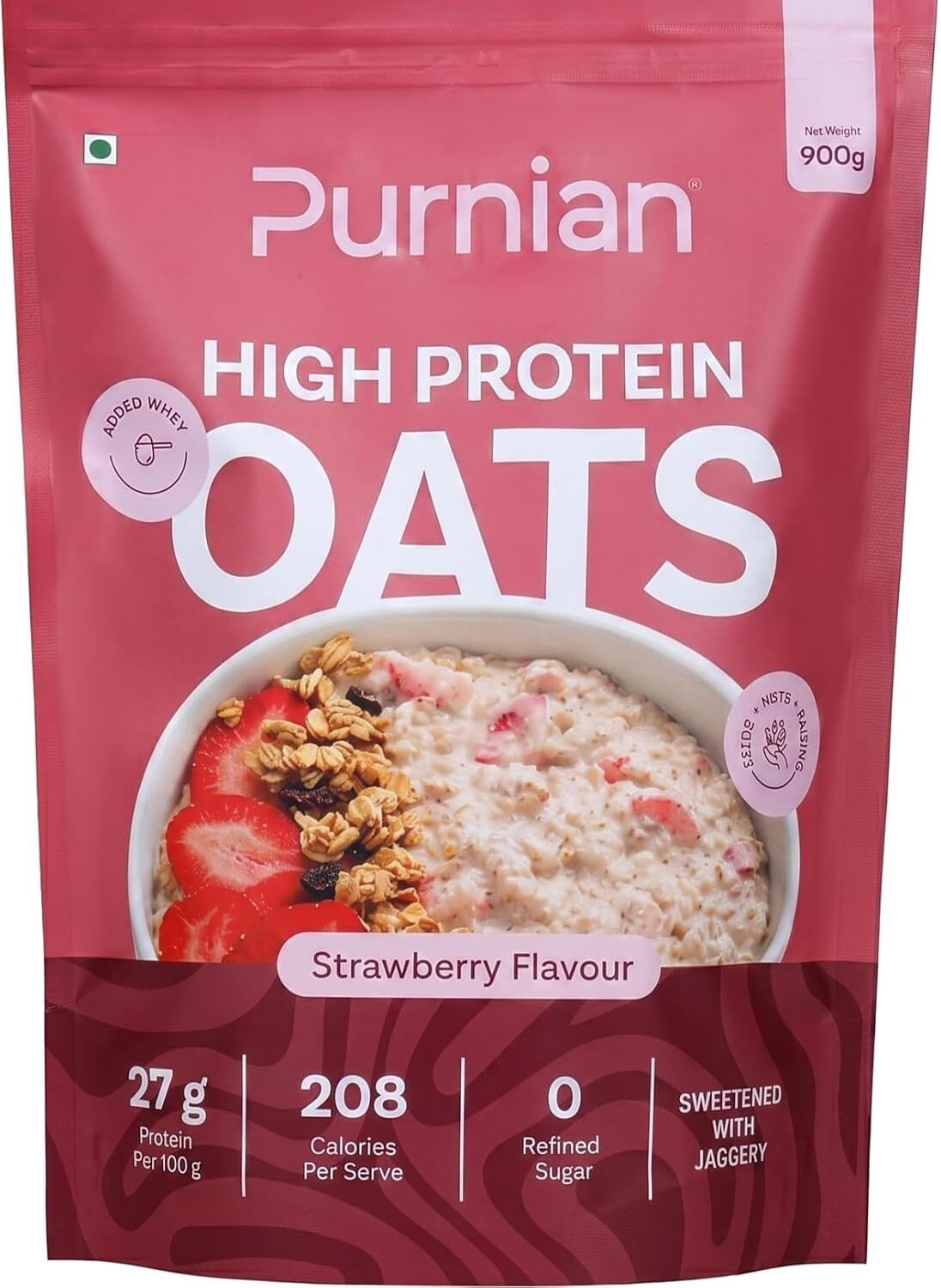Image of DOCTOR'S CHOICE High Protein Oats 27g Jaggery No Additives & 0g Sugar Dark ChocoBerry+Strawberry Box (2 x 750 g)
