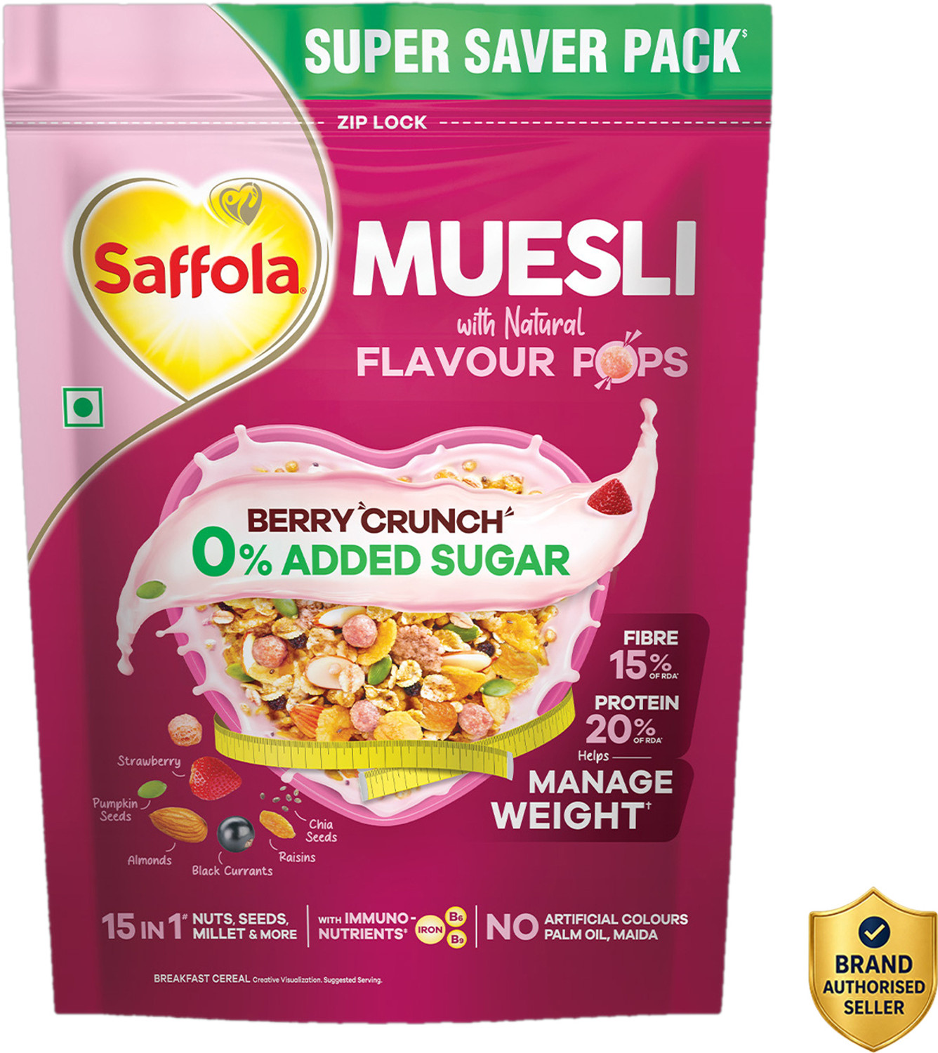 Image of fulfilling No Sugar Muesli 700g- Gluten free healthy breakfast- Seeds, Nuts and Dry fruits Pouch (700 g)