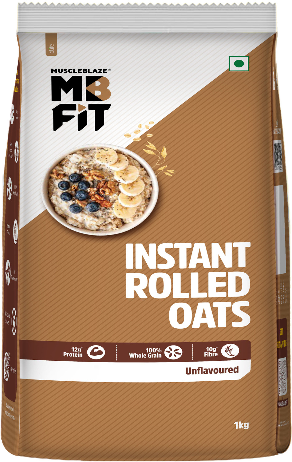 MuscleBlaze Instant Oats, Breakfast Cereals, No Added Sugar, Unflavoured, 1 kg Plastic Bottle  (1 kg)