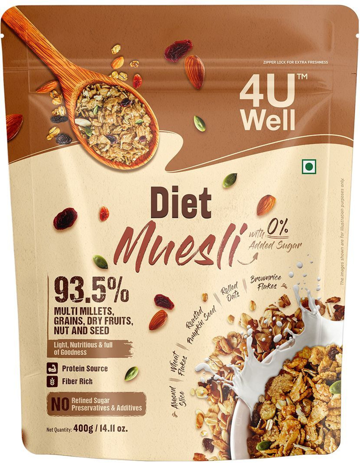 Image of fulfilling No Sugar Muesli 700g- Gluten free healthy breakfast- Seeds, Nuts and Dry fruits Pouch (700 g)
