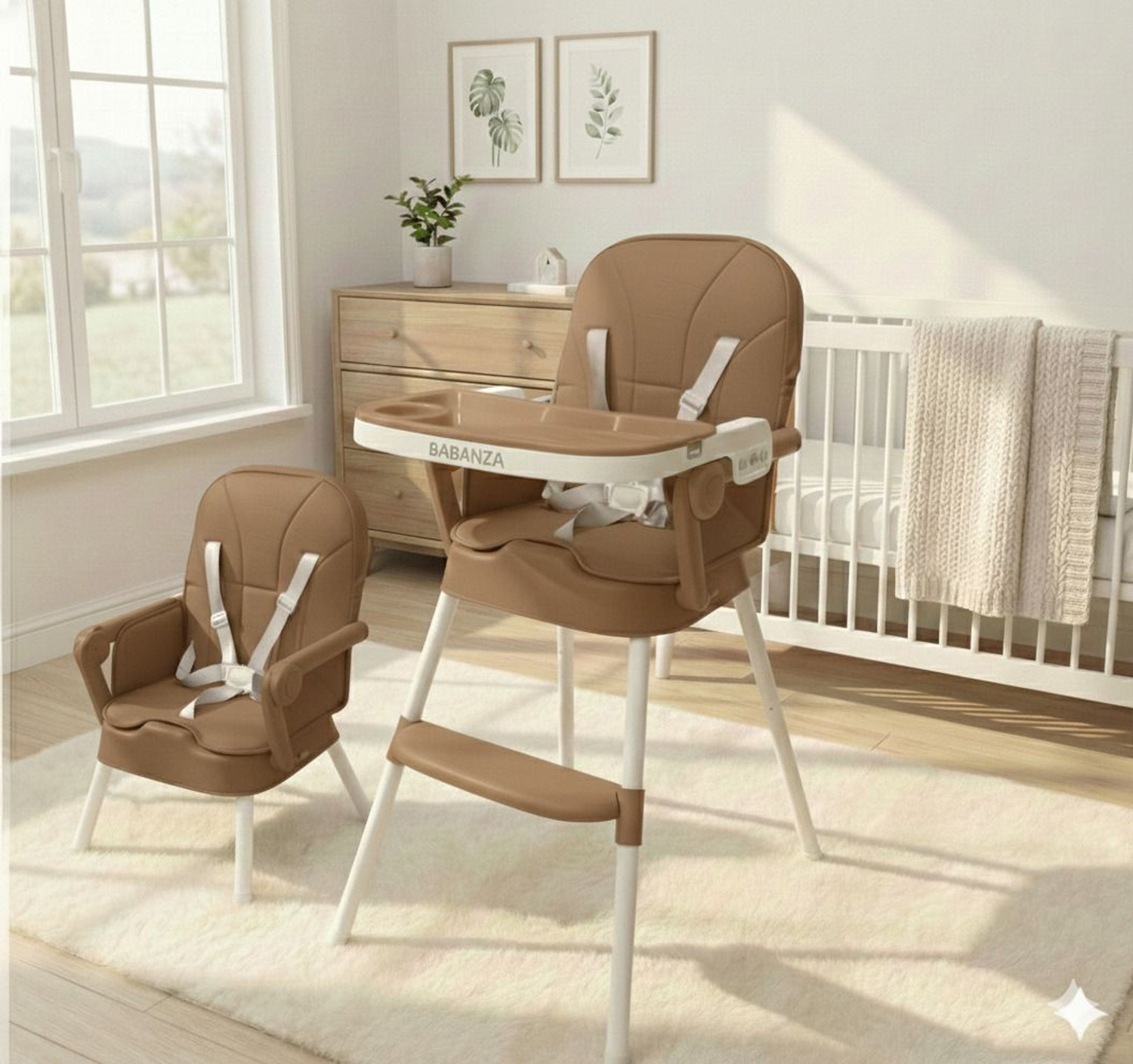 Image of DANDLES Baby Highchair with Soft Cushion and Protection Belt and Feeding Mealtime Tray (Pink)