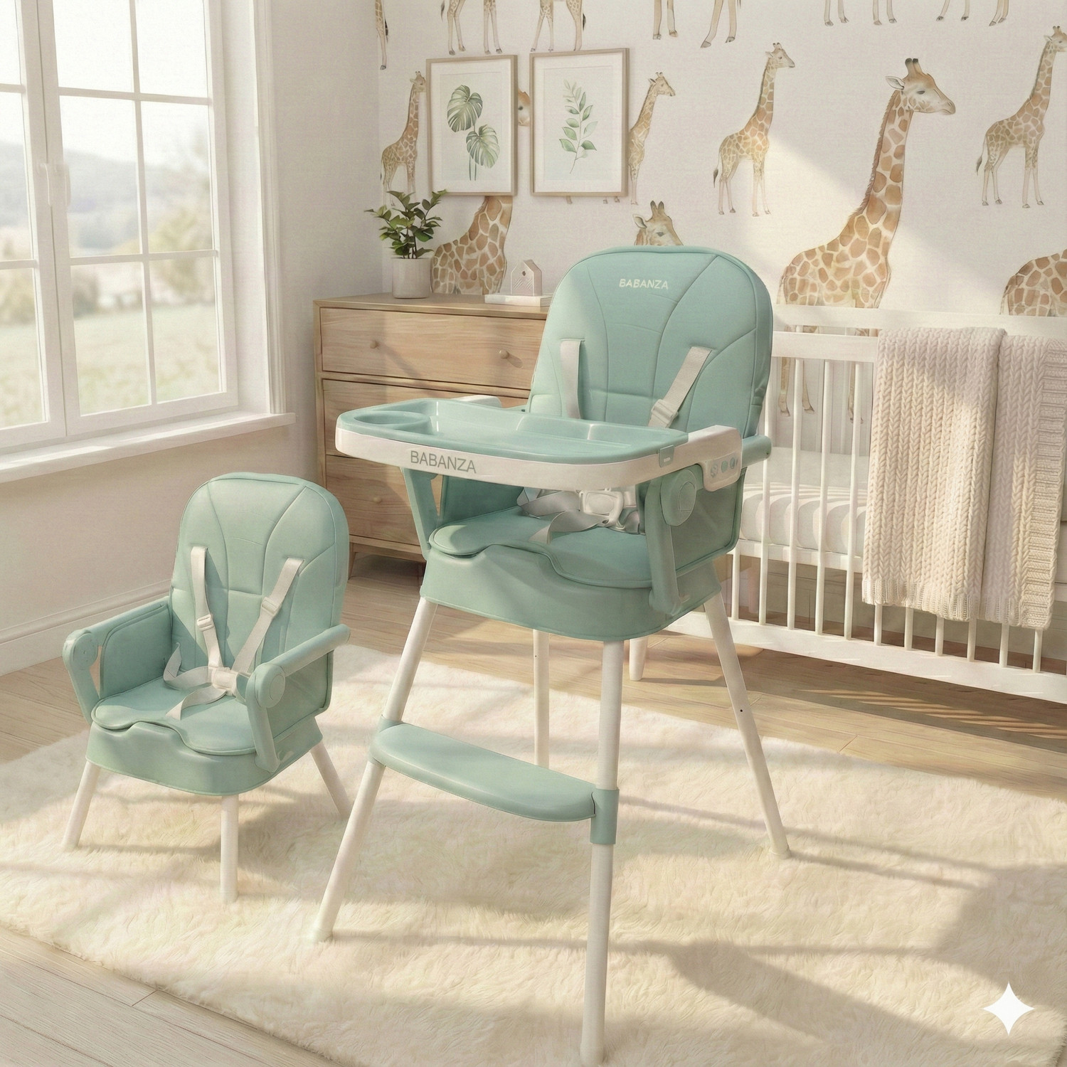 Image of DANDLES Baby Highchair with Soft Cushion and Protection Belt and Feeding Mealtime Tray (Pink)