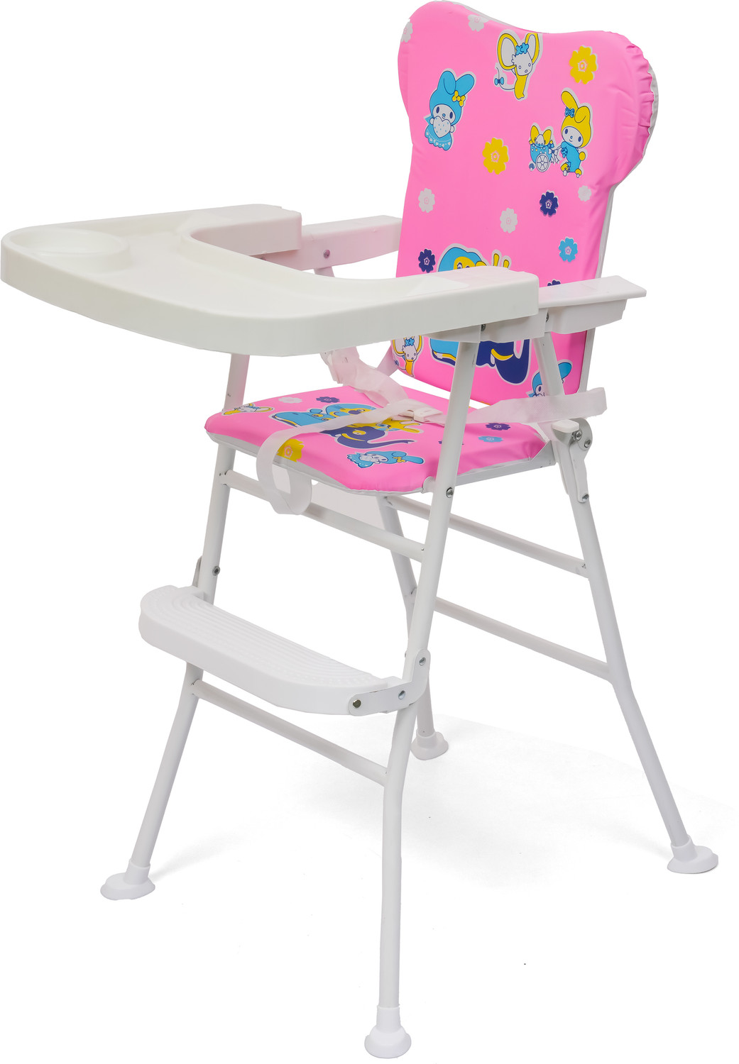 Image of DANDLES Baby Highchair with Soft Cushion and Protection Belt and Feeding Mealtime Tray (Pink)