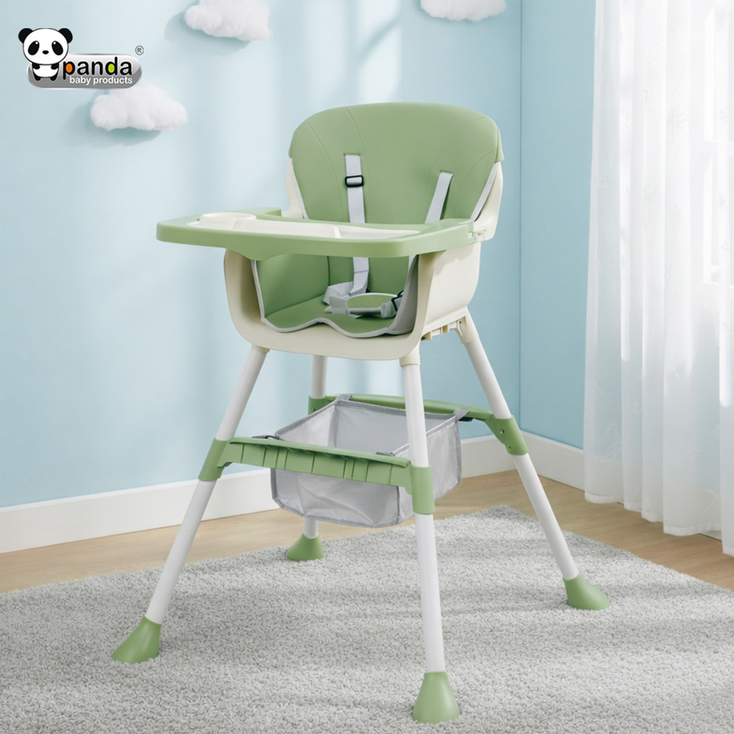 Image of DANDLES Baby Highchair with Soft Cushion and Protection Belt and Feeding Mealtime Tray (Pink)