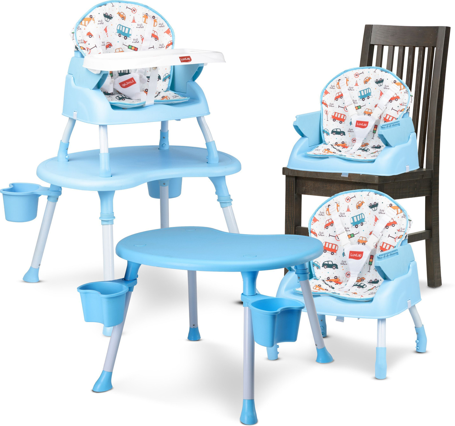 Image of DANDLES Baby Highchair with Soft Cushion and Protection Belt and Feeding Mealtime Tray (Pink)
