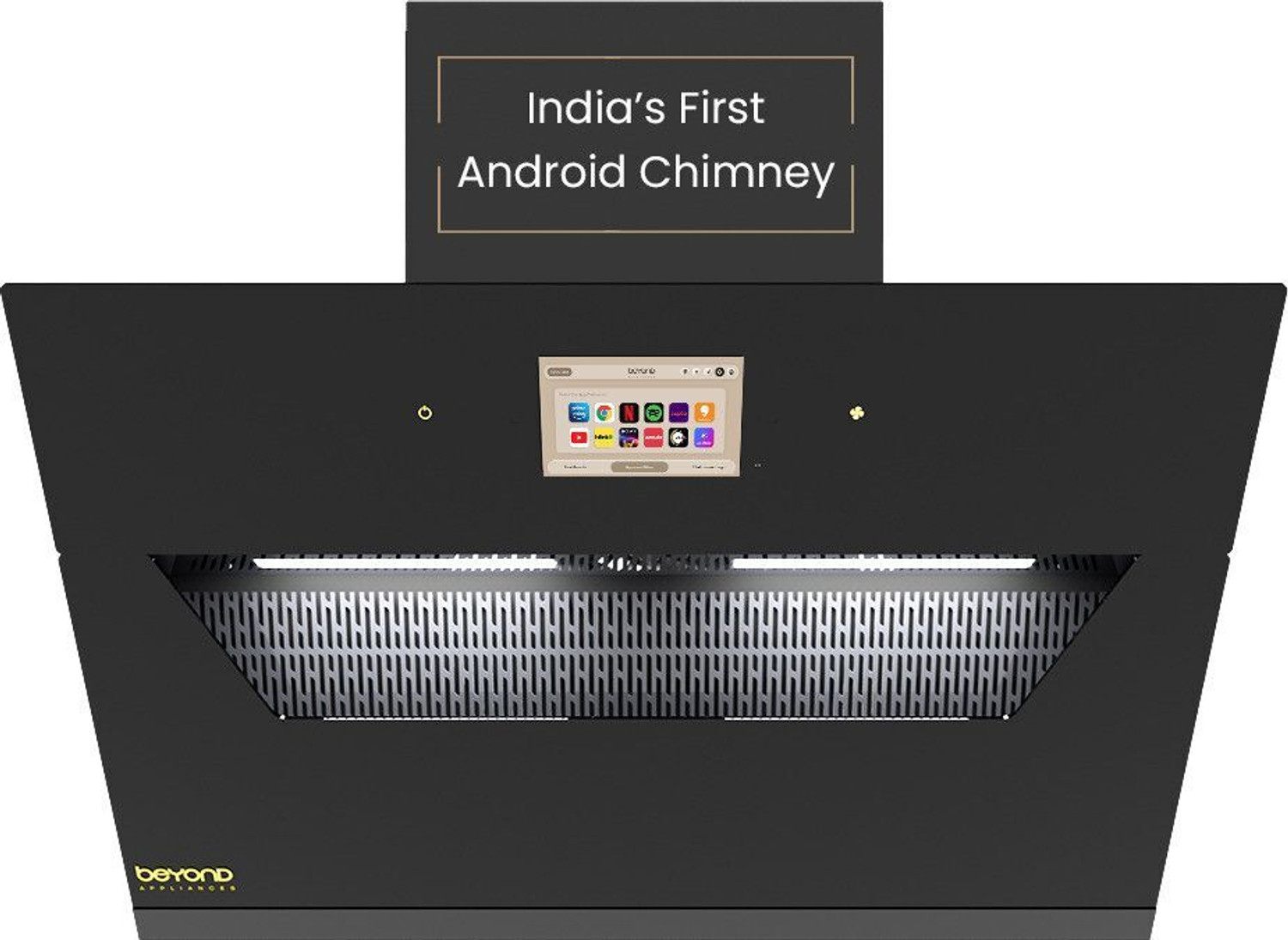 Image of Beyond Appliances Eris 90cm Slant Android Chimney Filter-Less 1500 CMH 60 cm Auto Clean Chimney (Wall Mounted, Black)