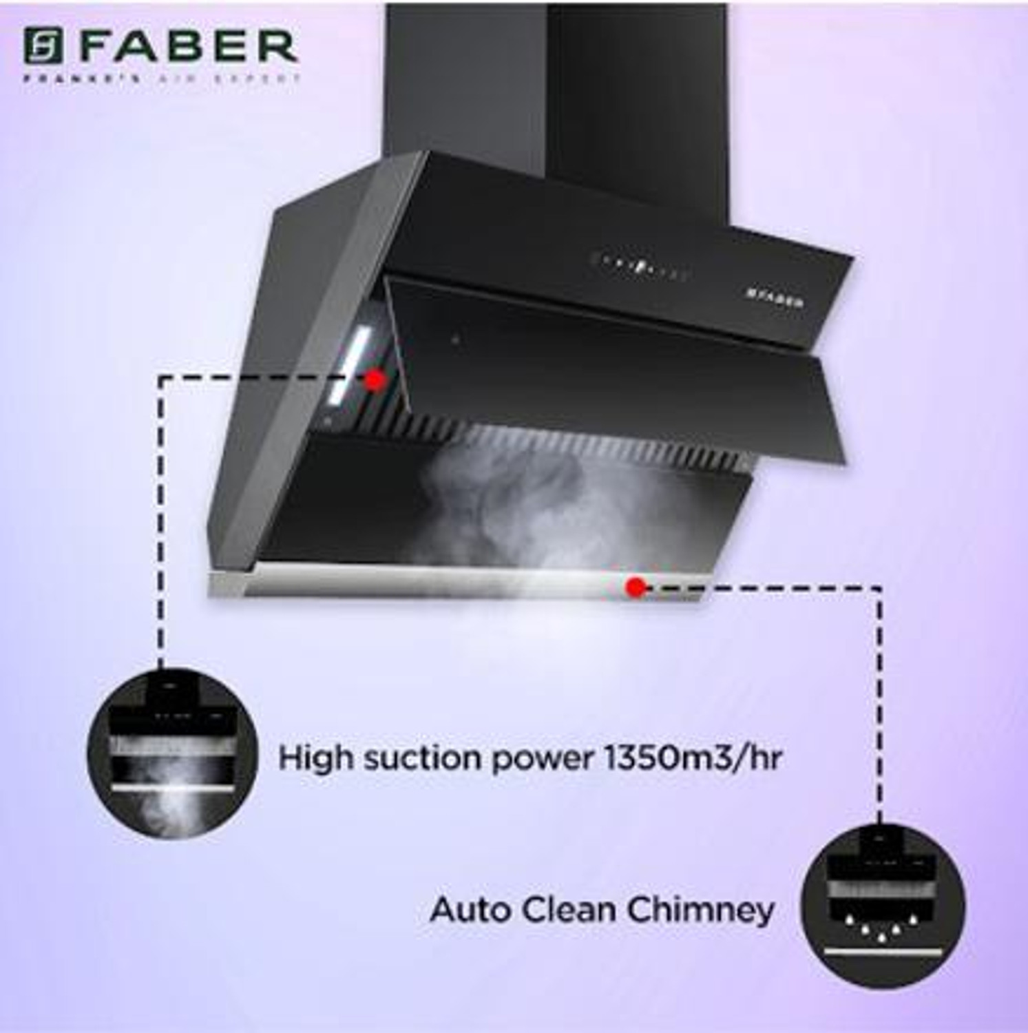 Image of FABER HOOD ZENITH FL SC AC BK 75 Auto Clean Wall Mounted BLACK 1350 CMH Chimney