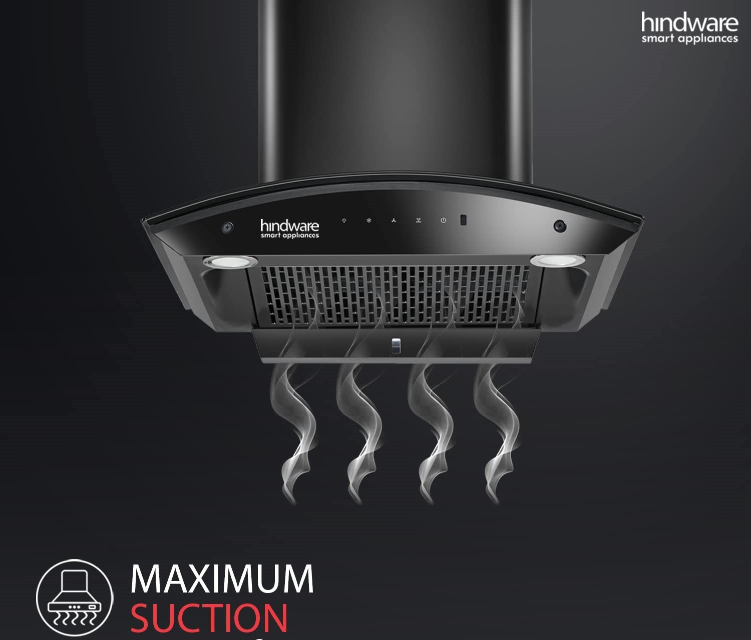 Image of Hindware Chromia 60 Cm Chimney 1200 M3 /Hr Filter-less Touch Control + Free orient iron Auto Clean Wall Mounted BLACK 1200 CMH Chimney