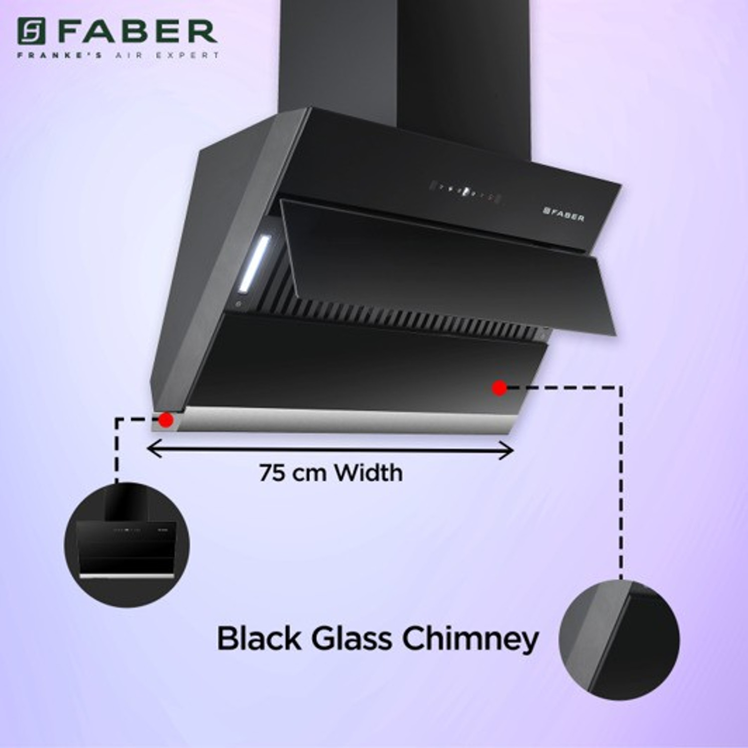 Image of FABER HOOD ZENITH FL SC AC BK 75 Auto Clean Wall Mounted BLACK 1350 CMH Chimney